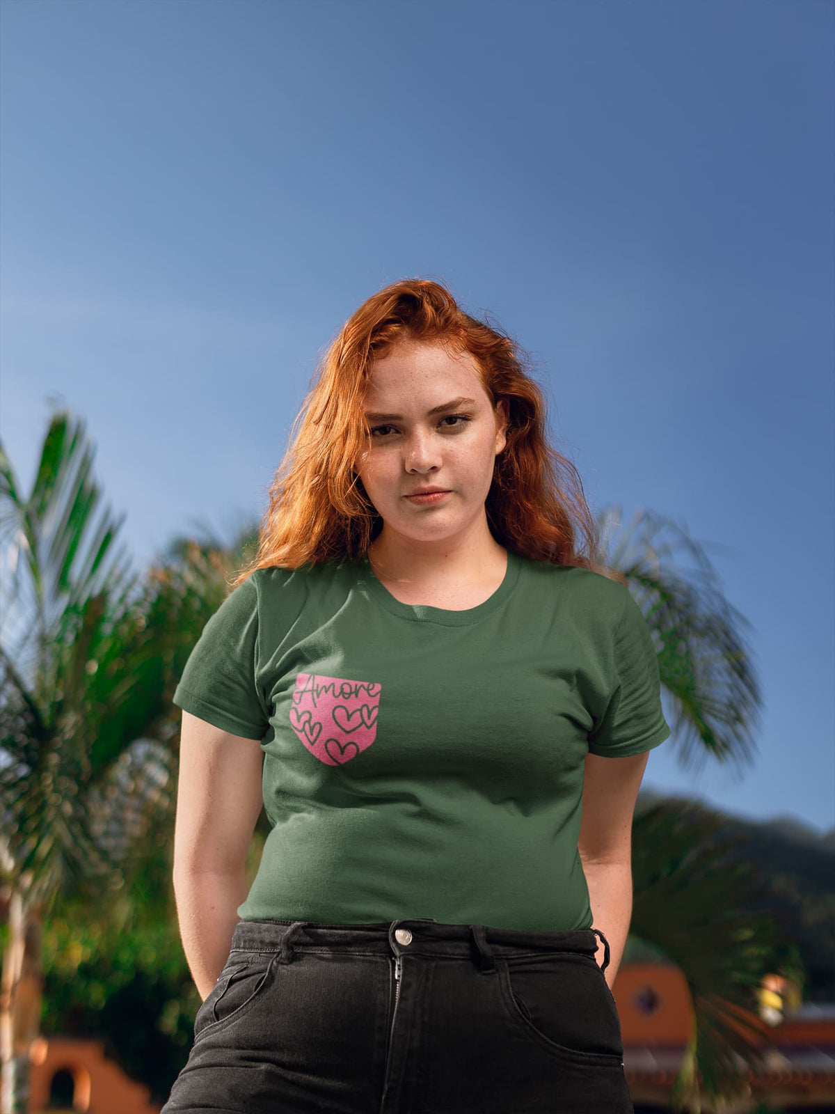 Karavirs® Open Olive Green graphic tee for women India
