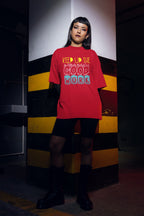 WOMENS RED OVERSIZED ROUNDNECK T-SHIRT 