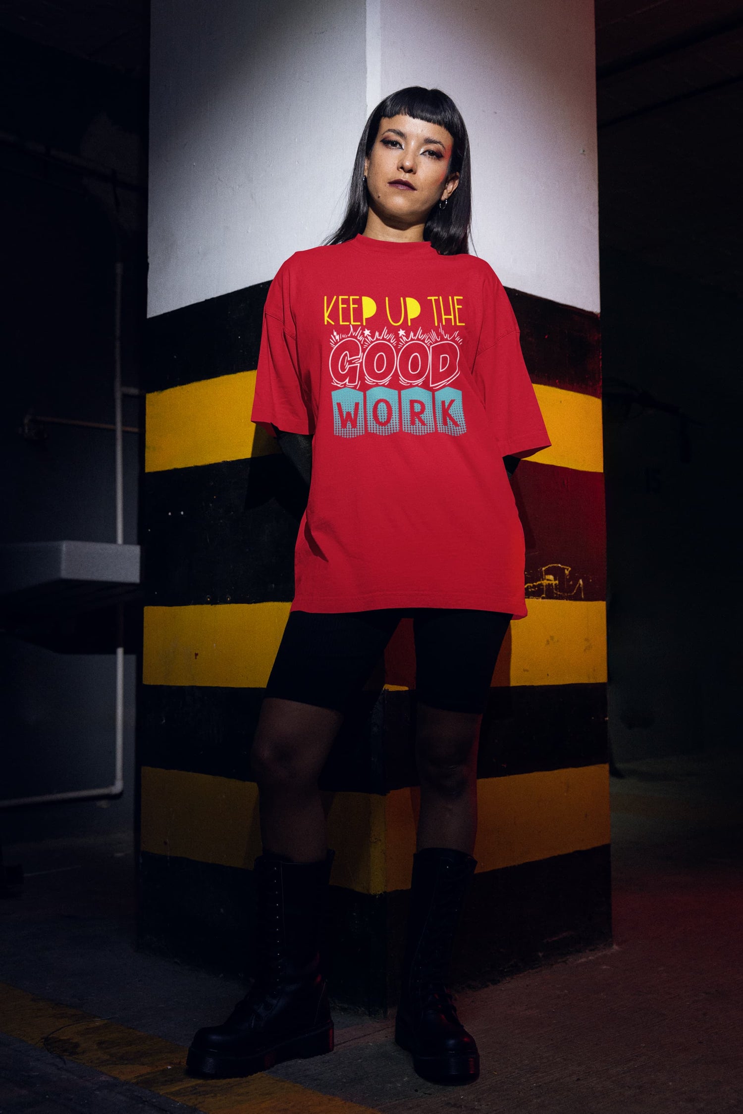 WOMENS RED OVERSIZED ROUNDNECK T-SHIRT 