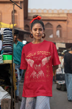 Women's Red Oversized Round Neck T-shirts
