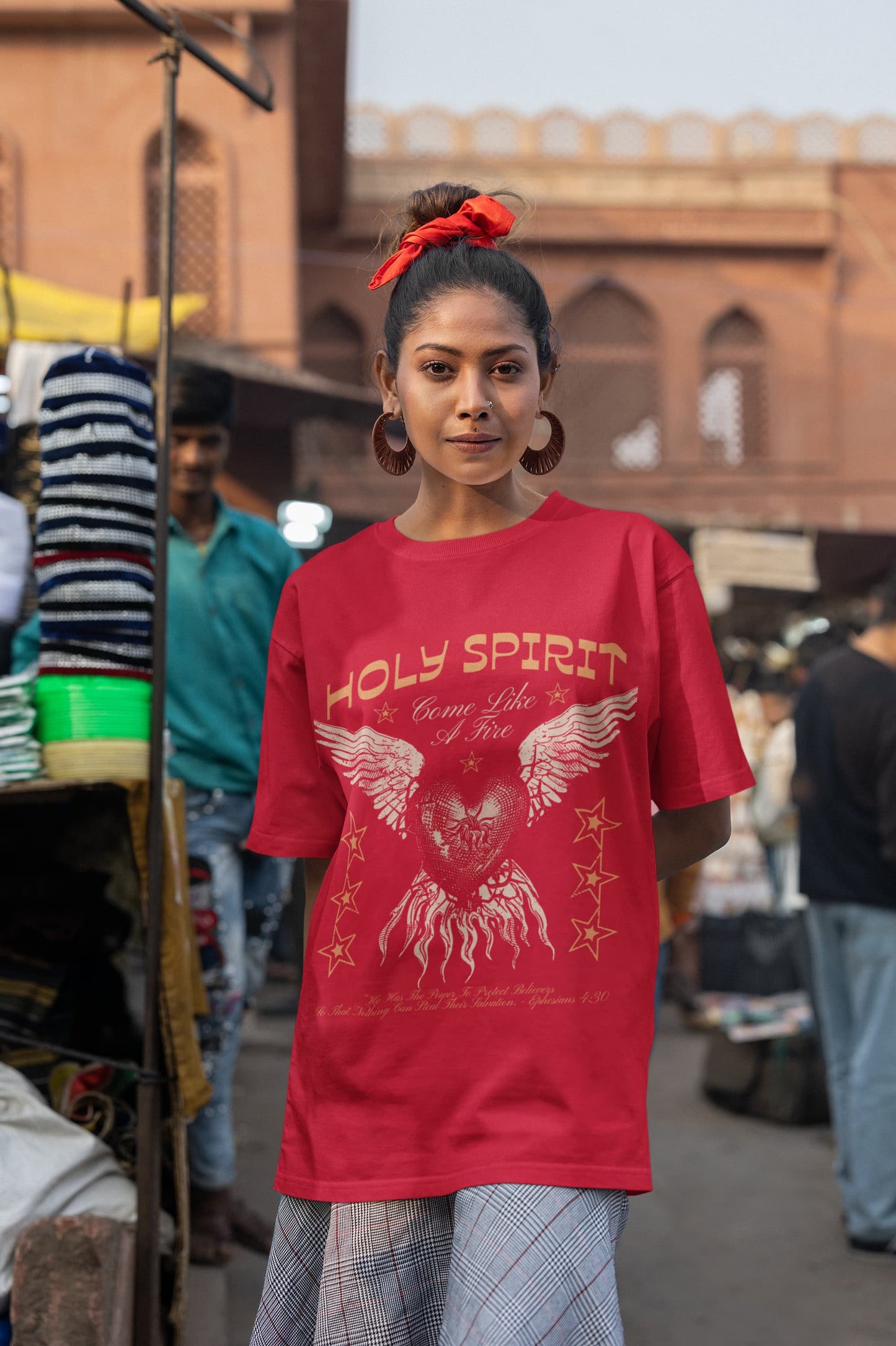 Women's Red Oversized Round Neck T-shirts