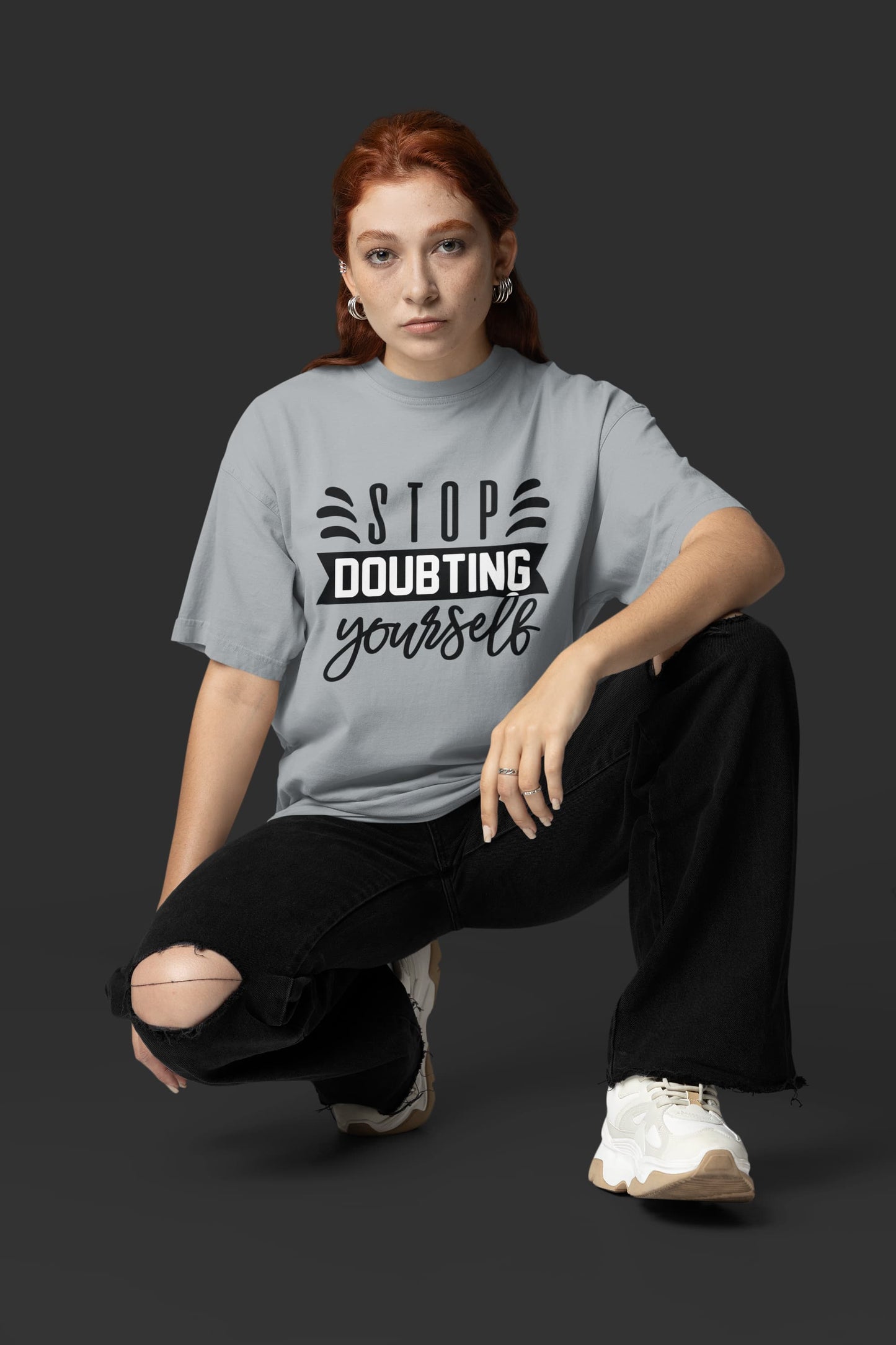 WOMENS STEEL GREY OVERSIZED ROUNDNECK T-SHIRT