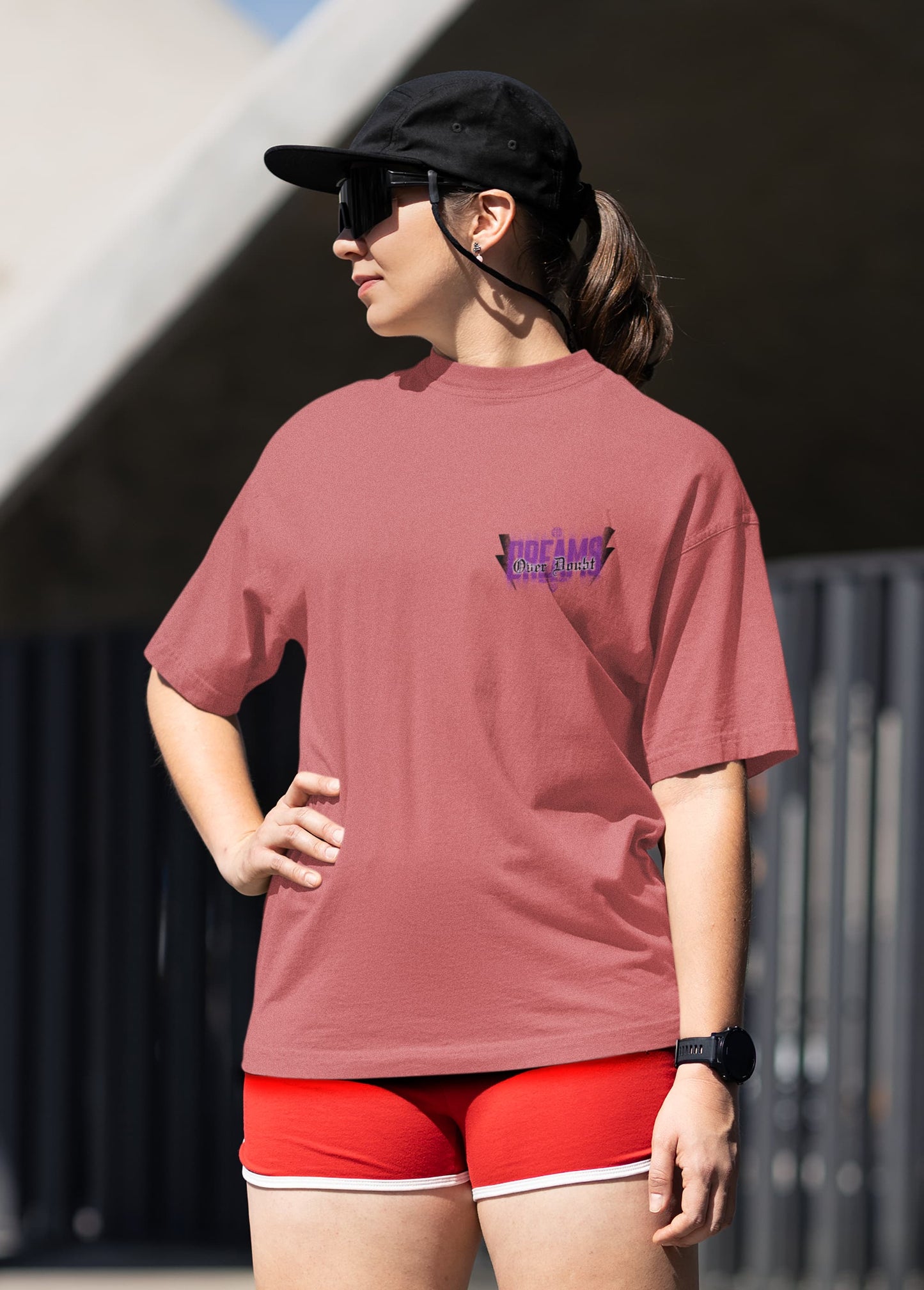 Women's Dusty Rose Oversized Round Neck T-shirts