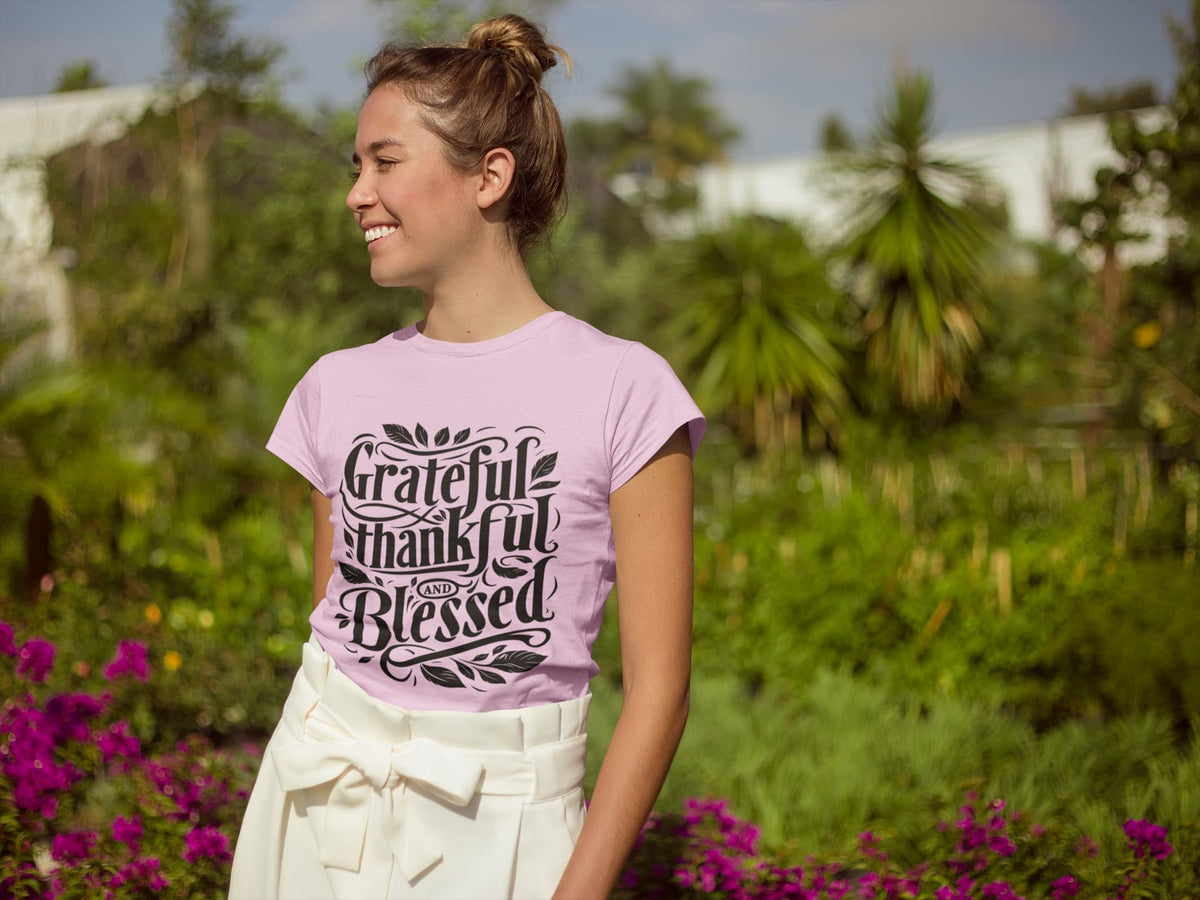 Karavirs® Gratitude Light Pink graphic tee for women India