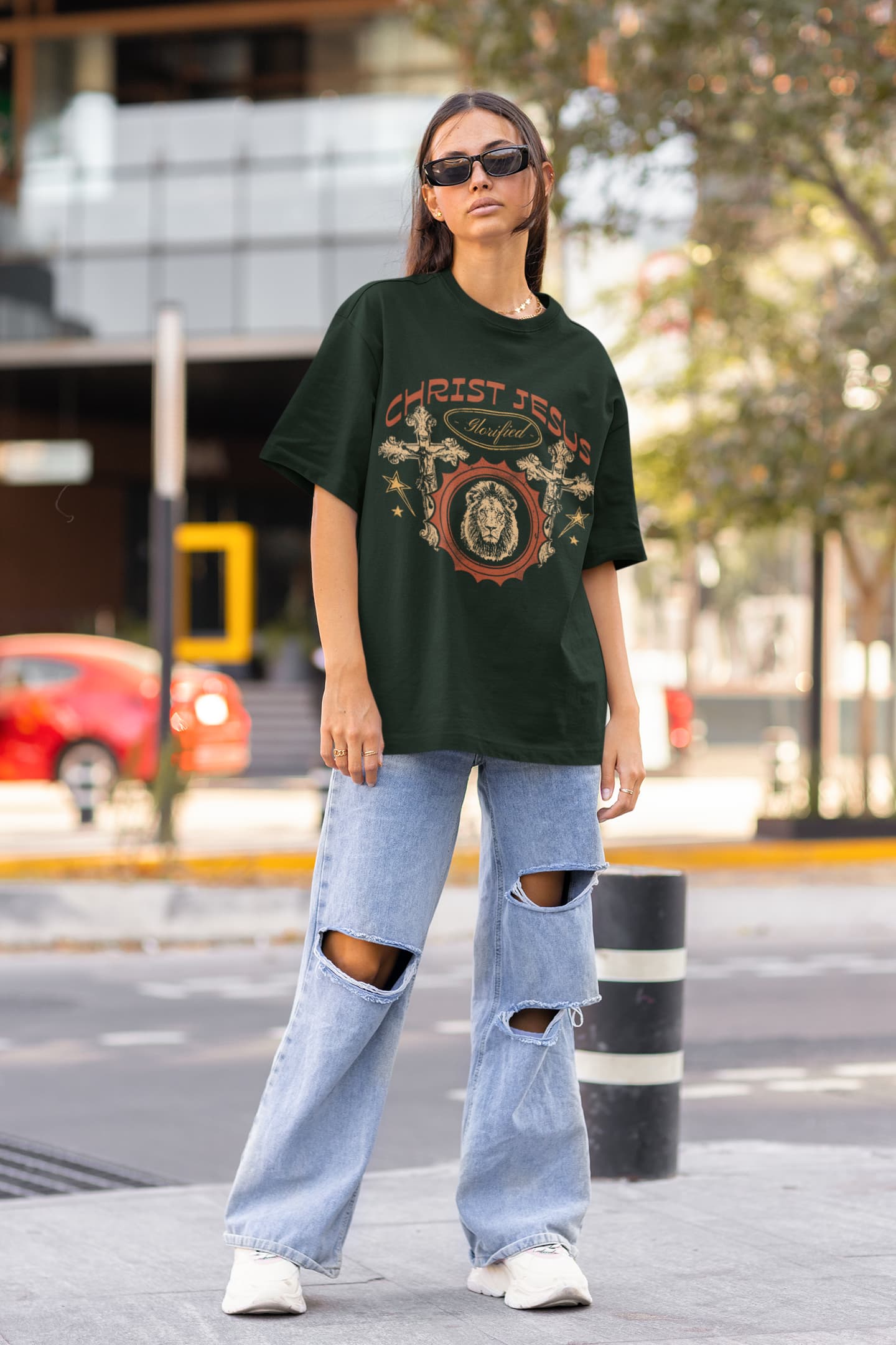 Men's Bottle Green Oversized Round Neck T-shirts