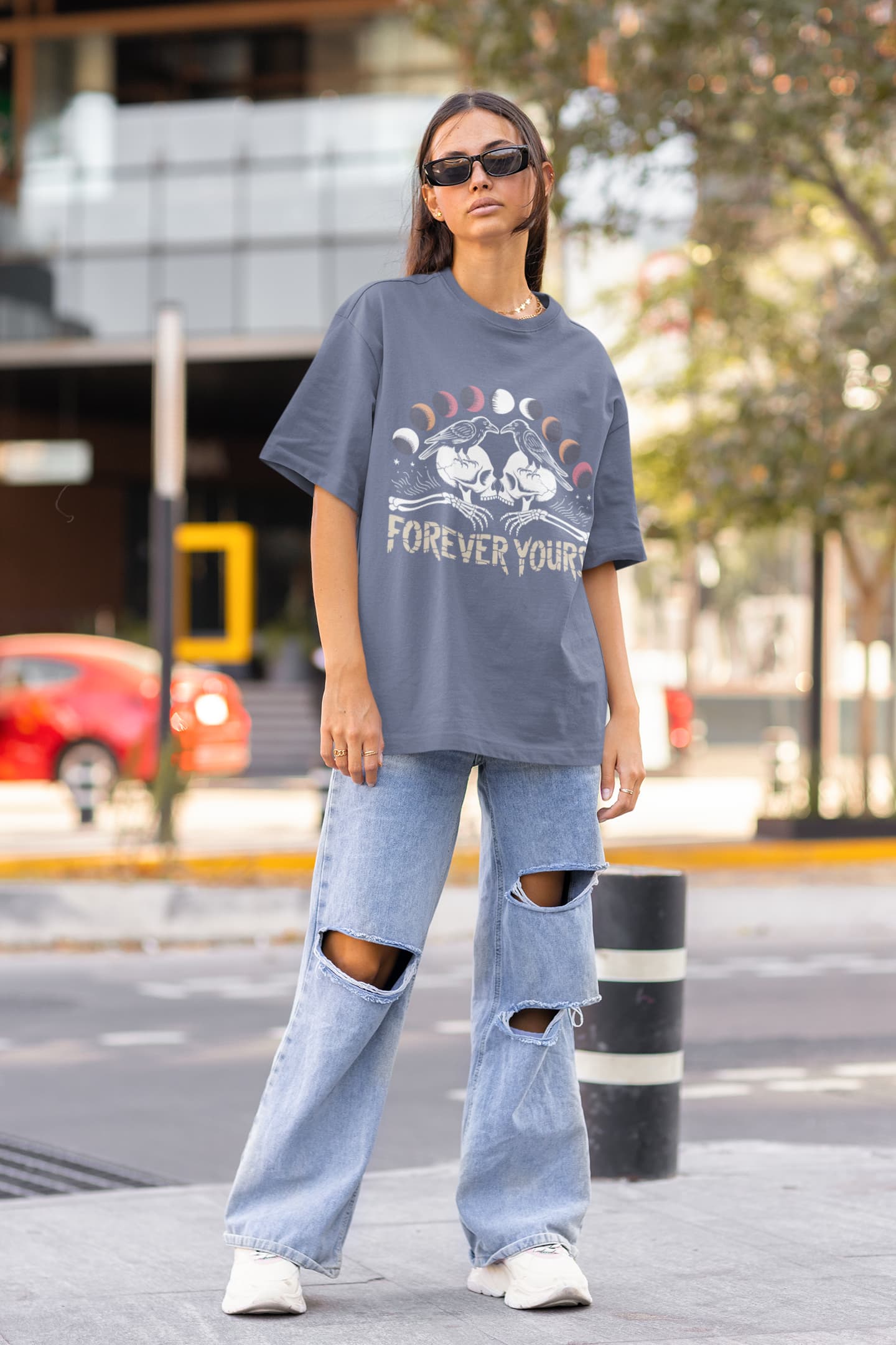 Women’s Steel Grey Oversized Round Neck T-shirts