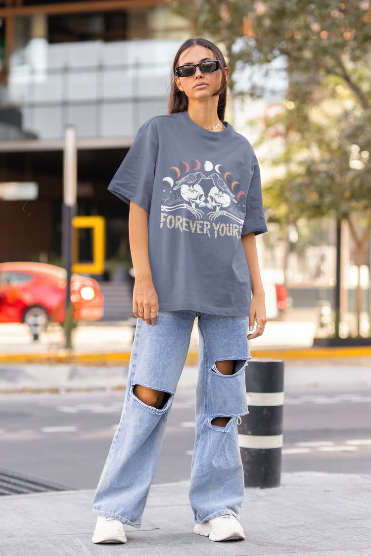 Women’s Steel Grey Oversized Round Neck T-shirts