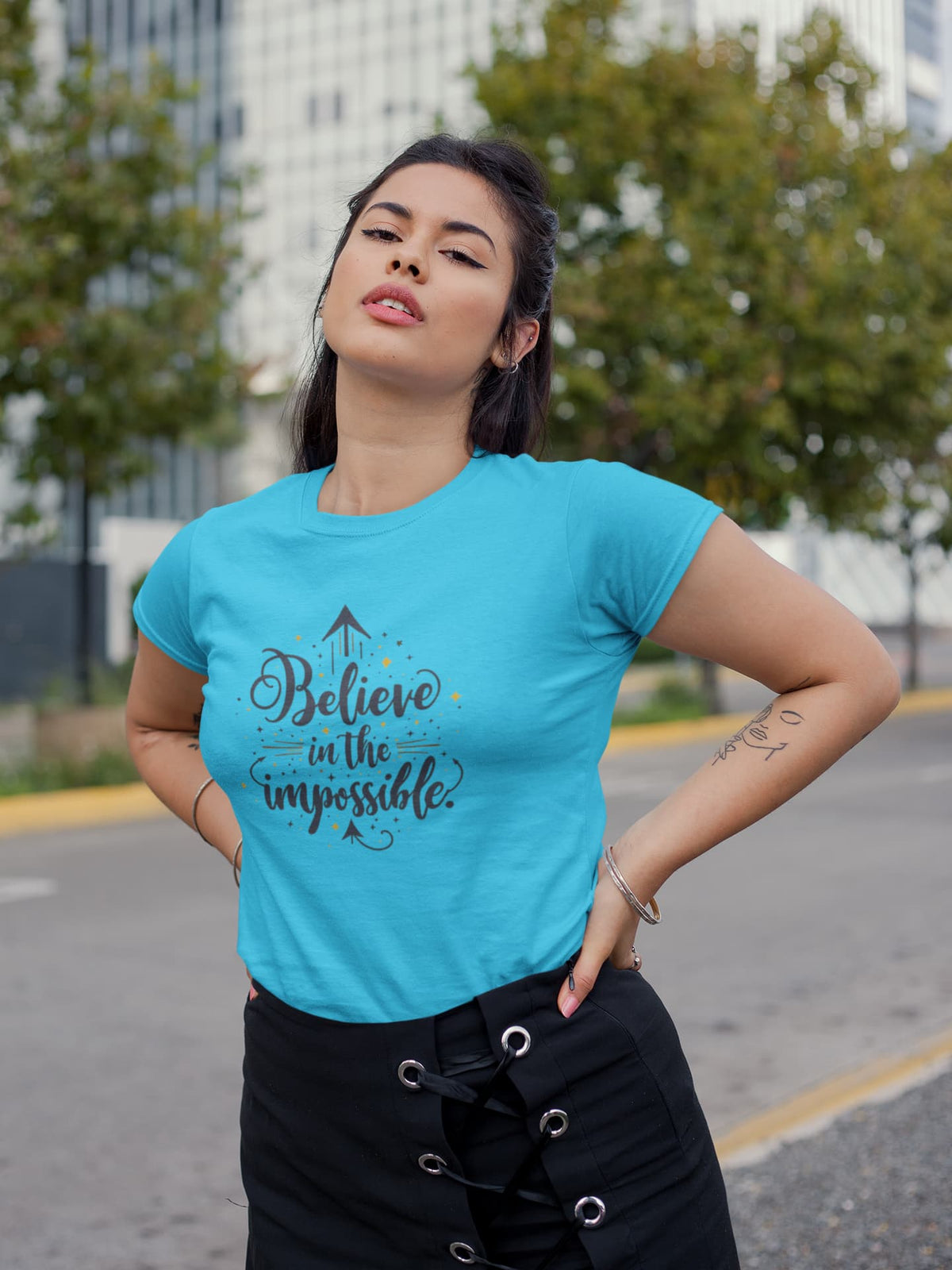 Karavirs® Strike Sky Blue graphic tee for women India