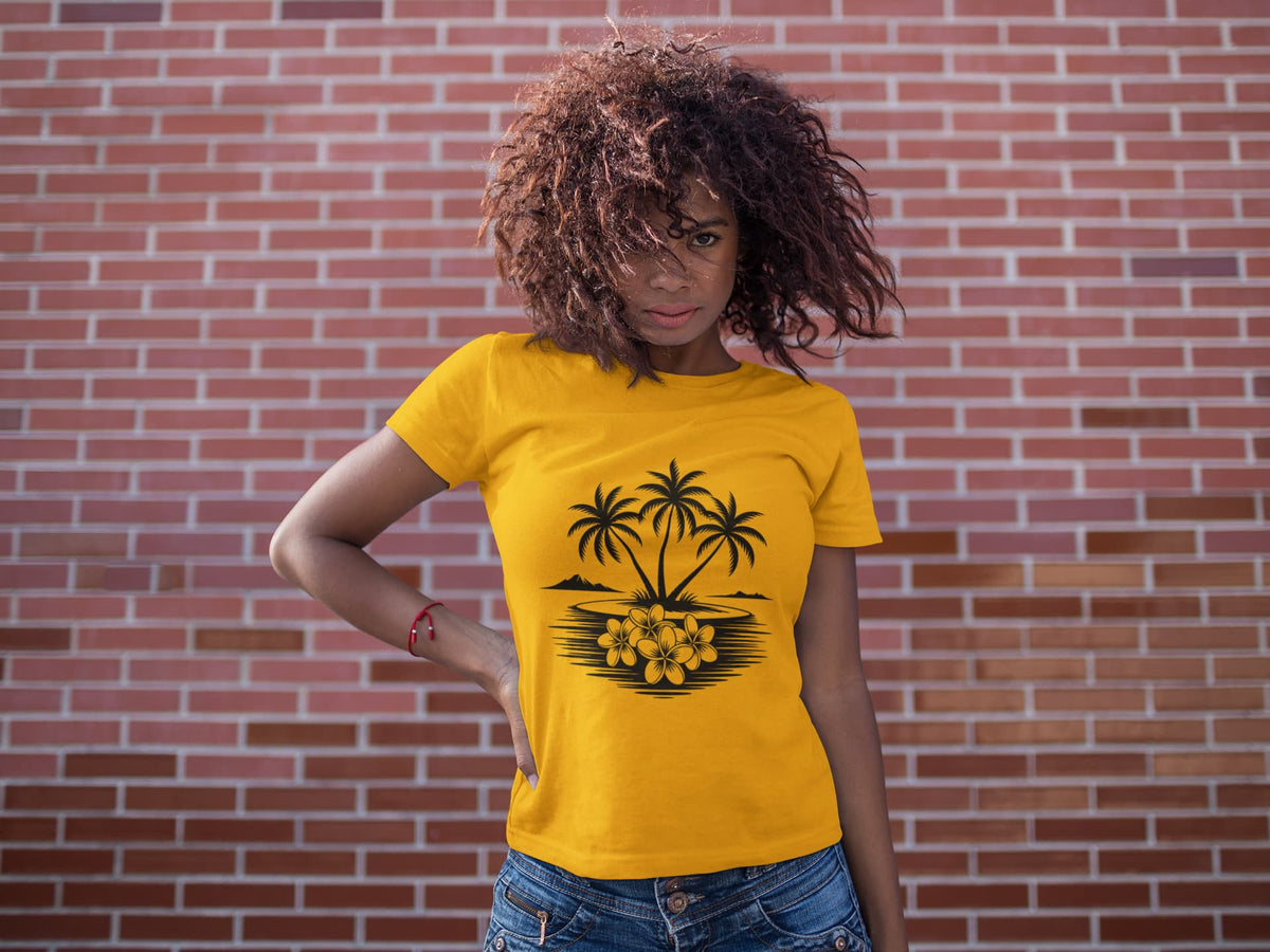 Women's Golden Yellow Round Neck T-shirts