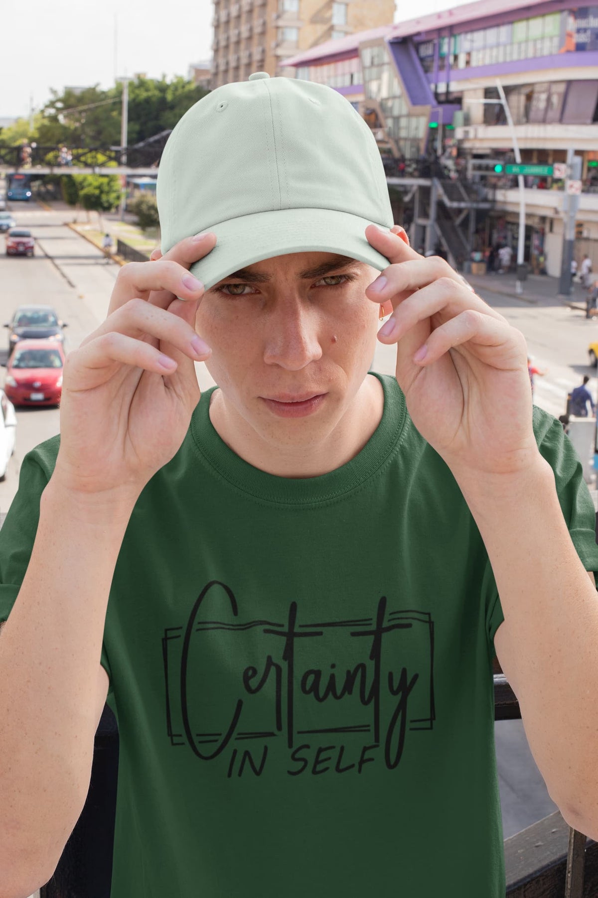 Karavirs® Certainty Olive Green graphic tee for men India
