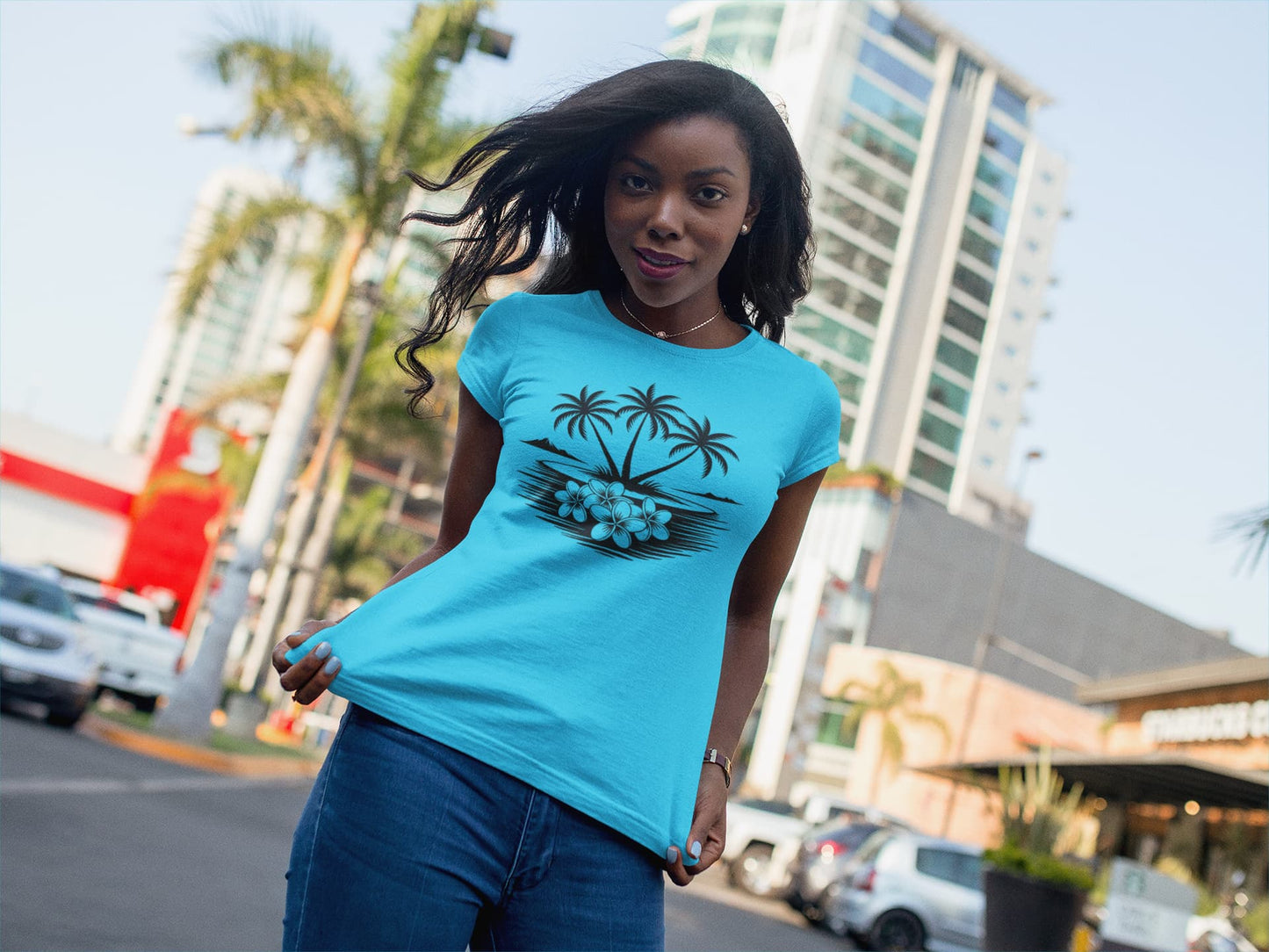 Women's Sky Blue Round Neck T-shirts