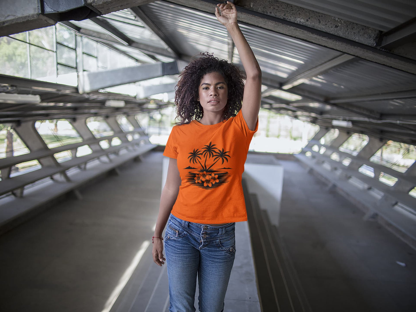 Women's Orange Round Neck T-shirts