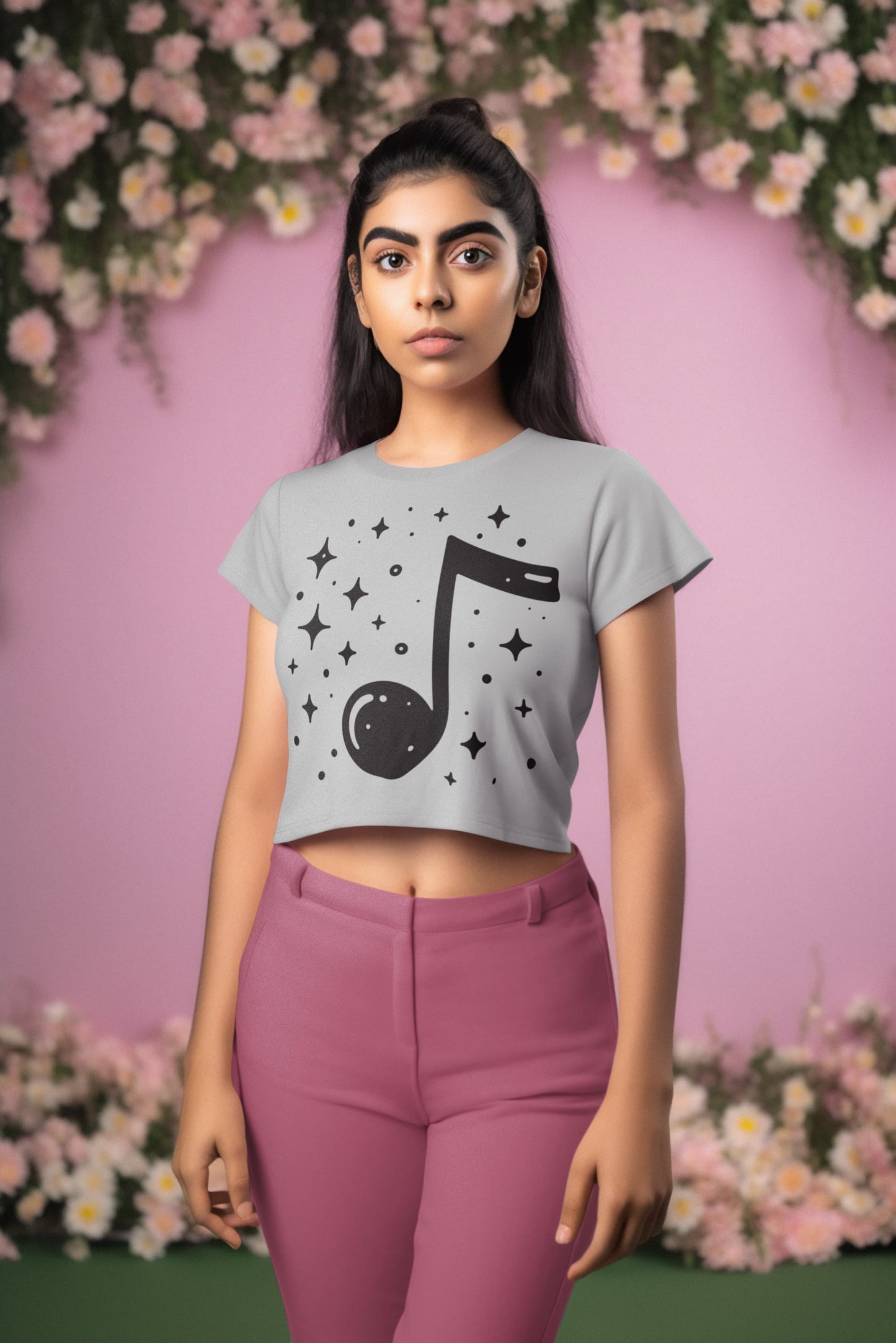 Women's Melange Grey Crop Tops