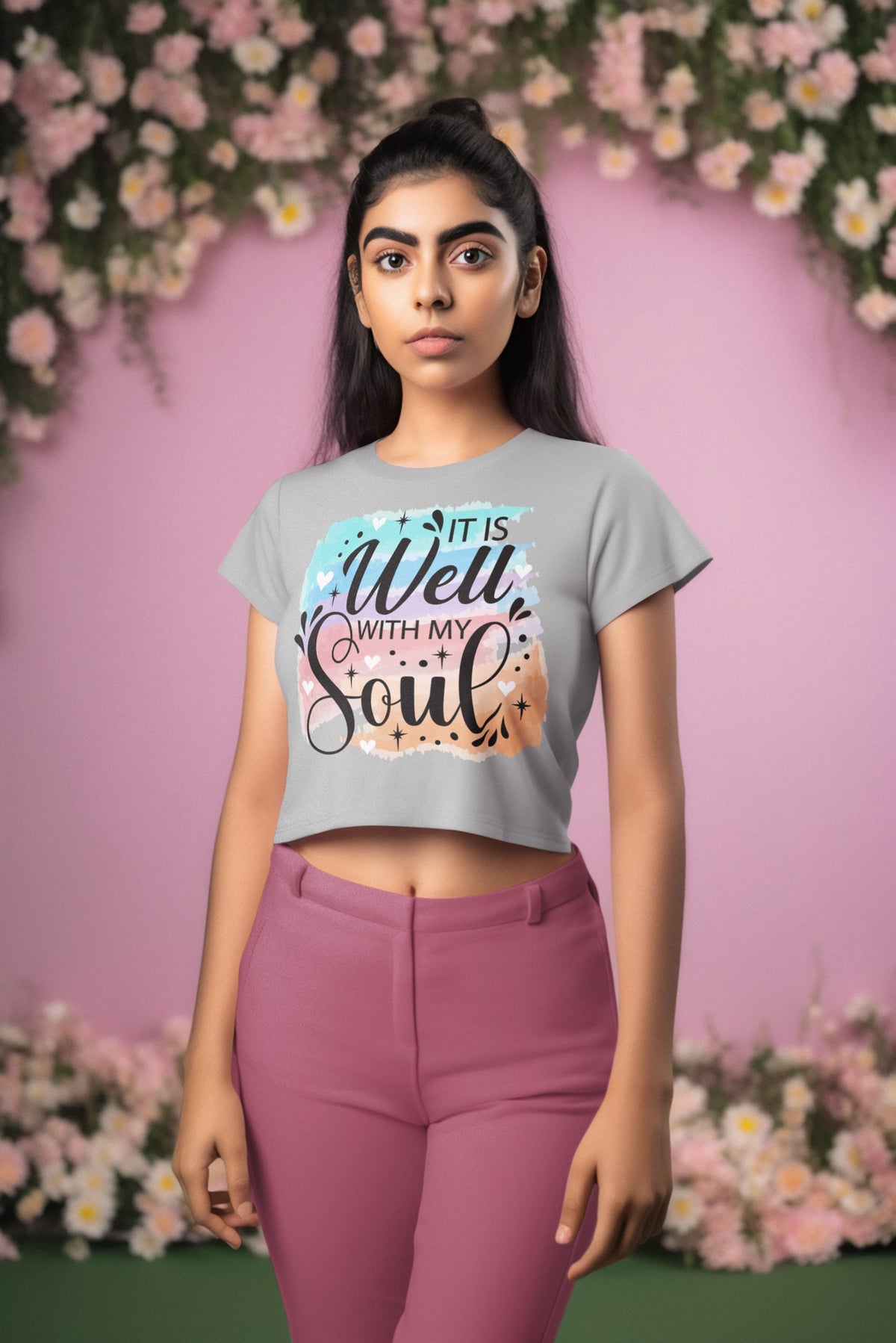 Women's Melange Grey Crop Tops