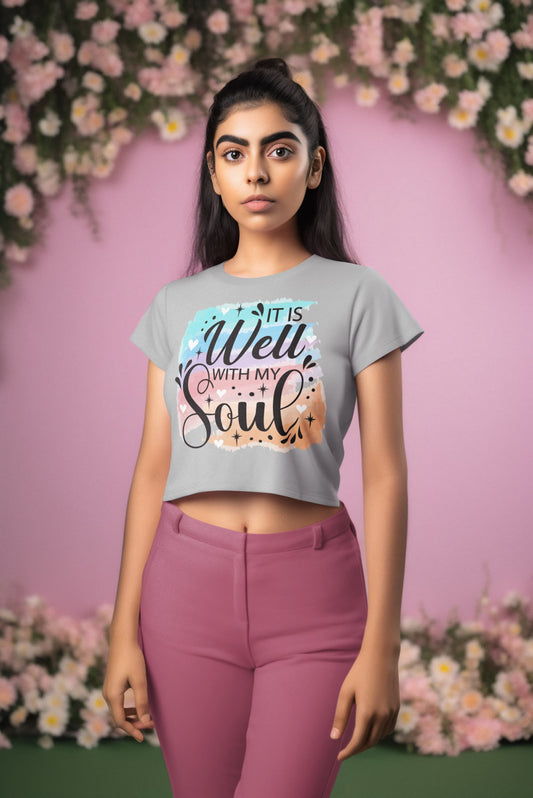 Women's Melange Grey Crop Tops