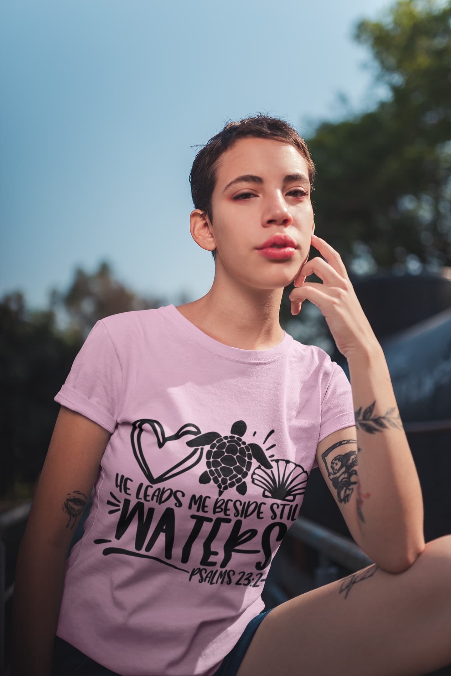 Women's Light Pink Round Neck T-shirts