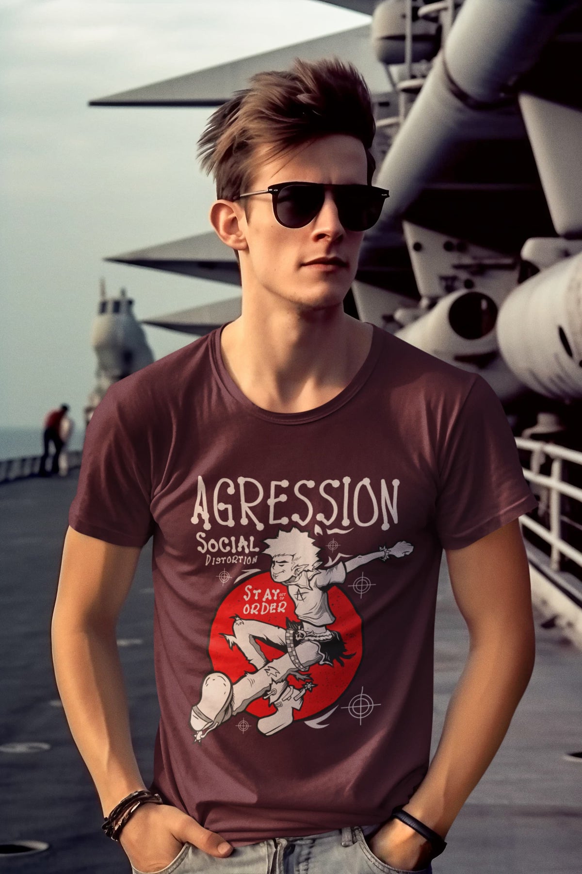 Men's Burgundy Round Neck T-shirt