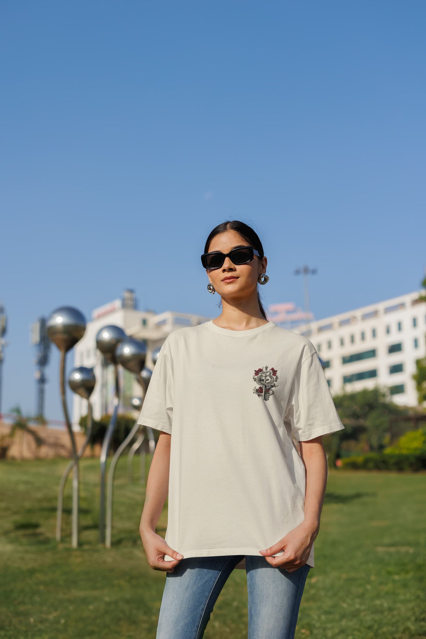 Men's Off White Oversized Round Neck T-shirts