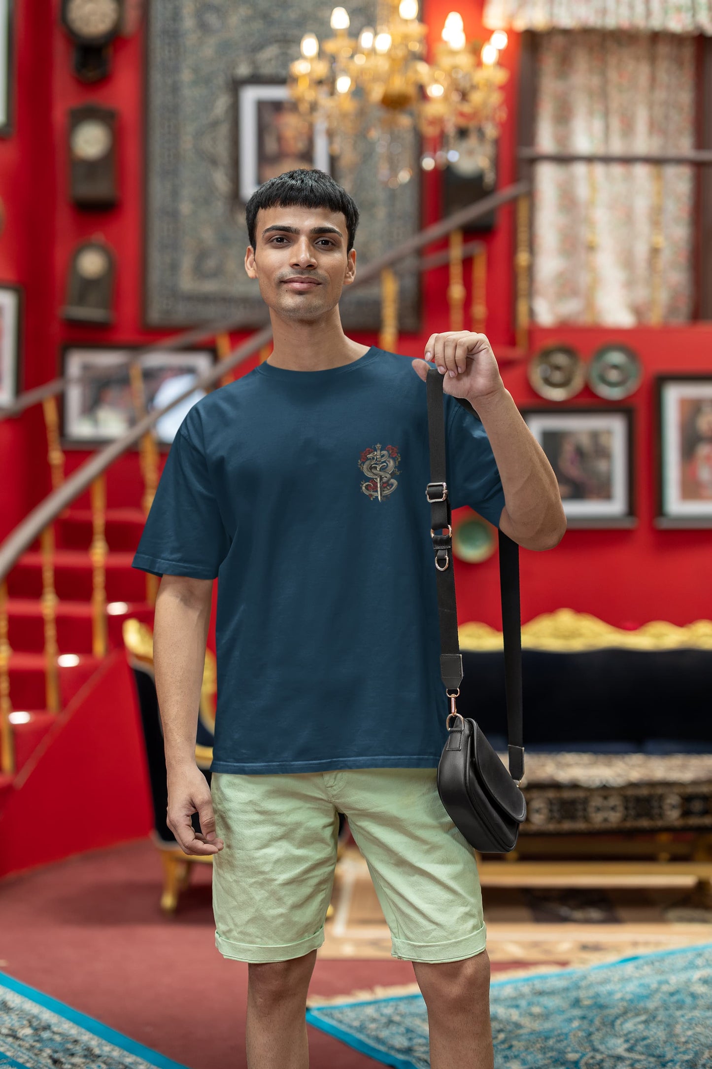 Men's Navy Blue Oversized Round Neck T-shirts