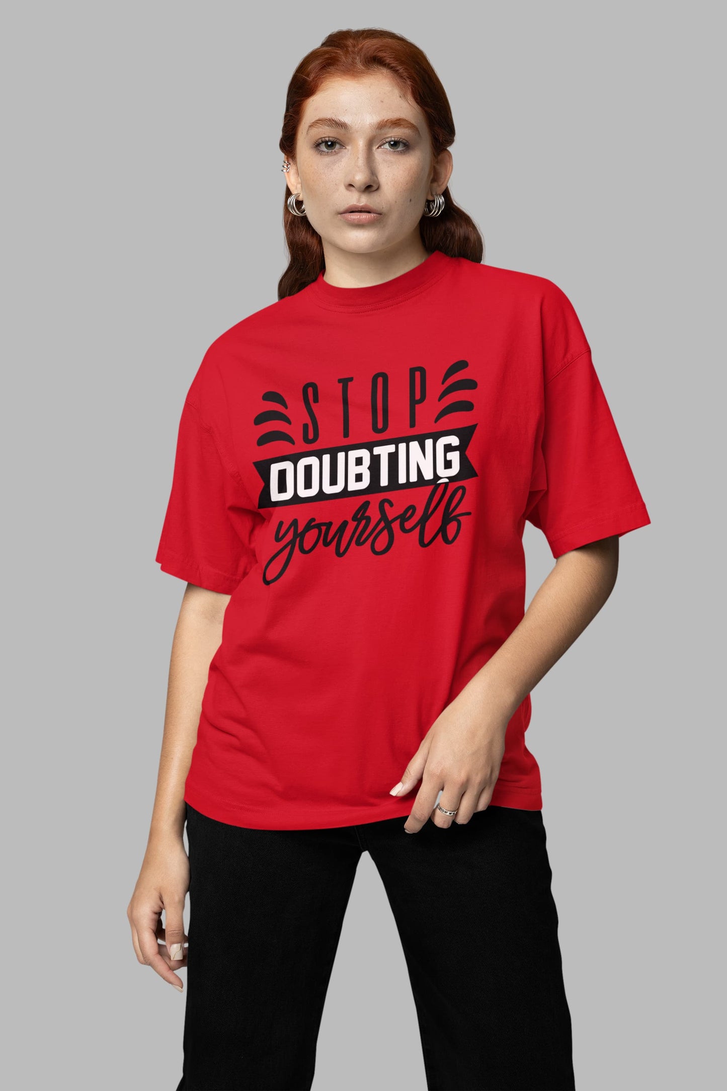 WOMENS RED OVERSIZED ROUNDNECK T-SHIRT