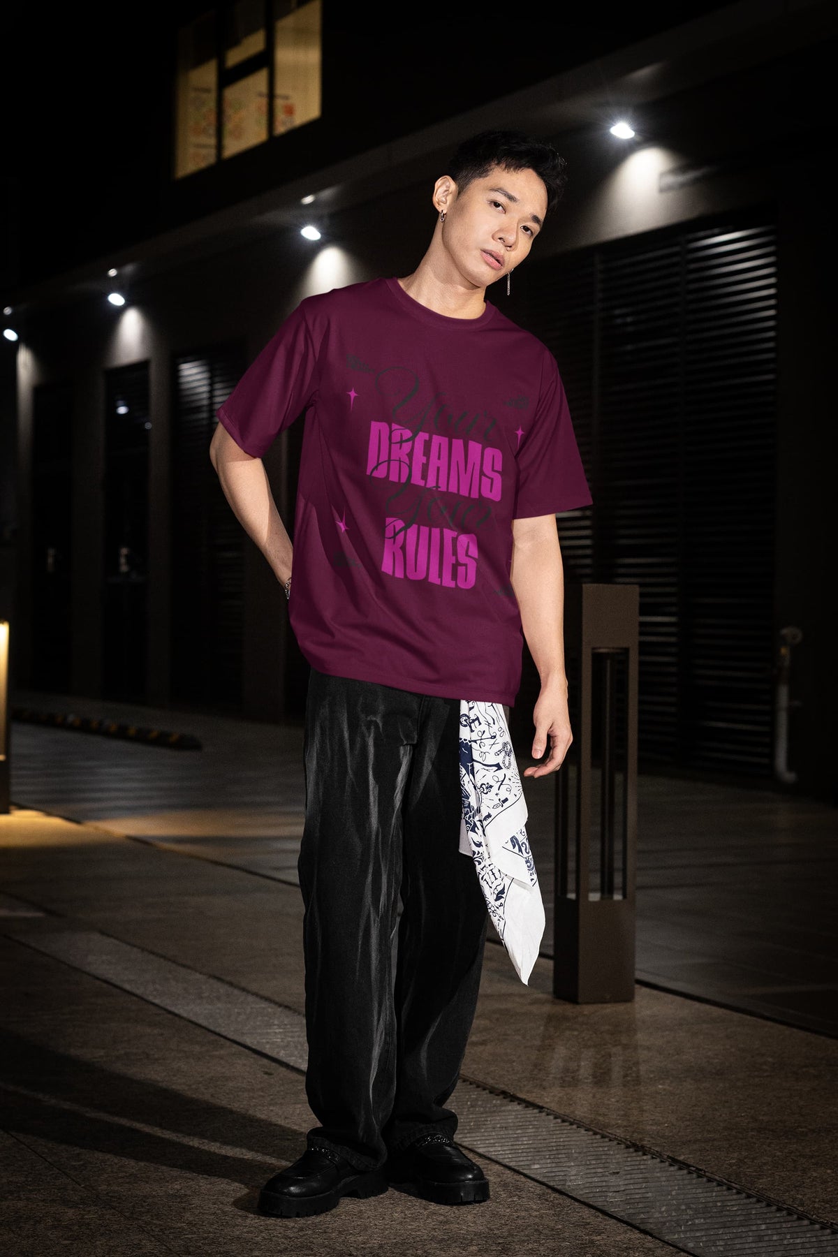 Men's Burgundy Oversized Round Neck T-shirts