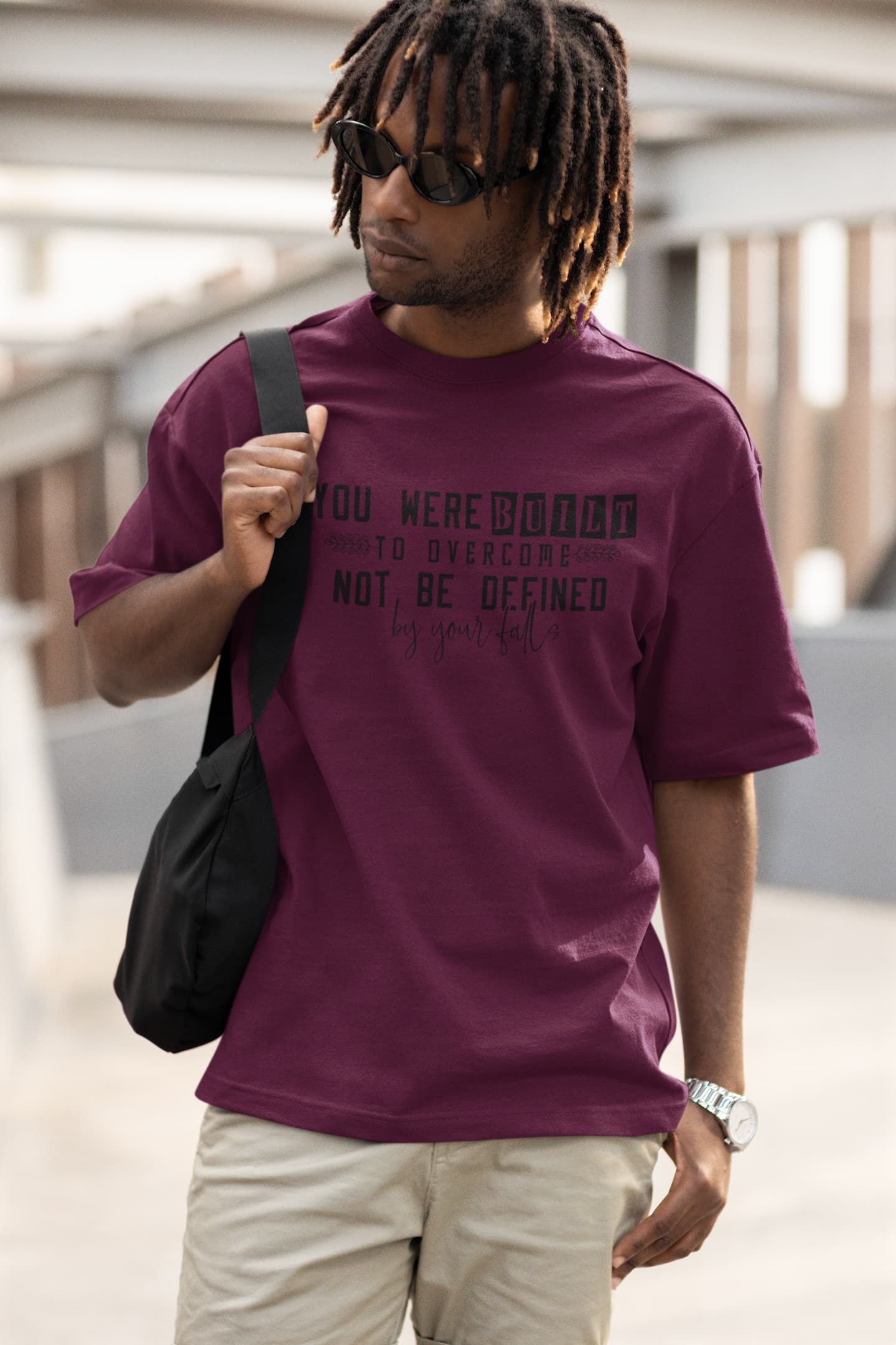 MENS BURGUNDY OVERSIZED ROUNDNECK T-SHIRT
