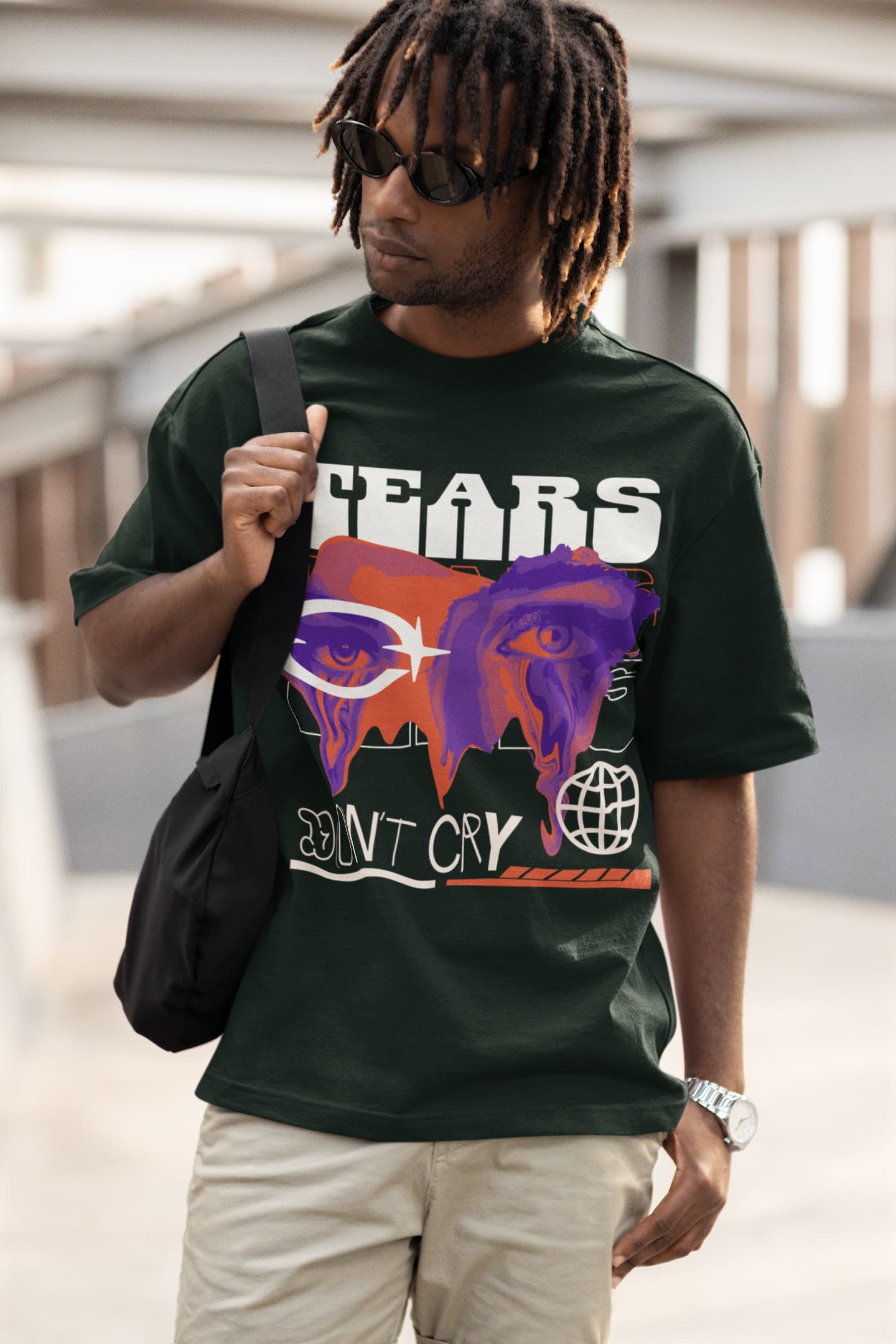 Men's Bottle Green Oversized Round Neck T-shirts
