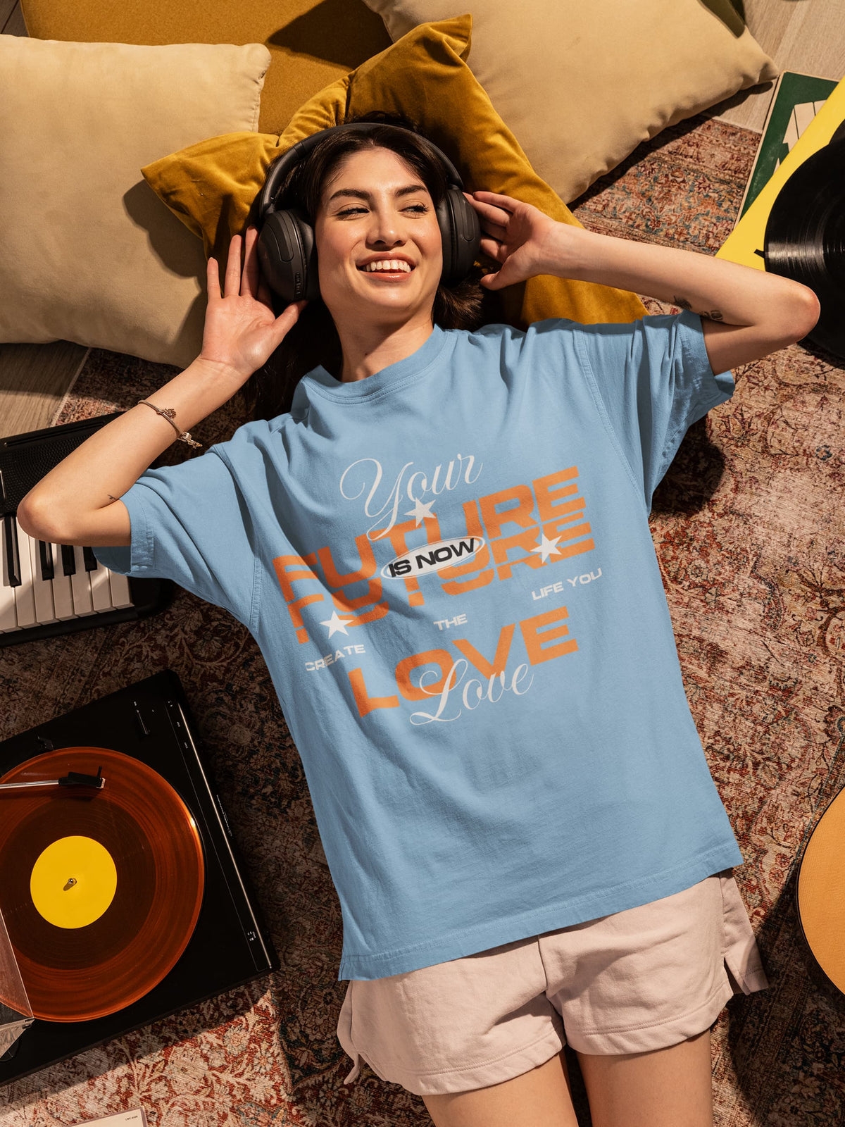 Men's Baby Blue Oversized Round Neck T-shirt