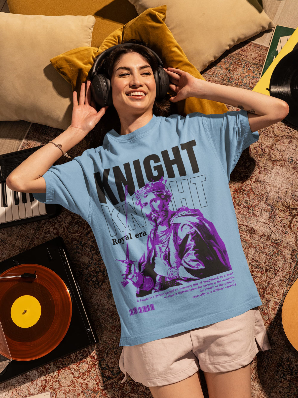 Men's Baby Blue Oversized Round Neck T-shirts