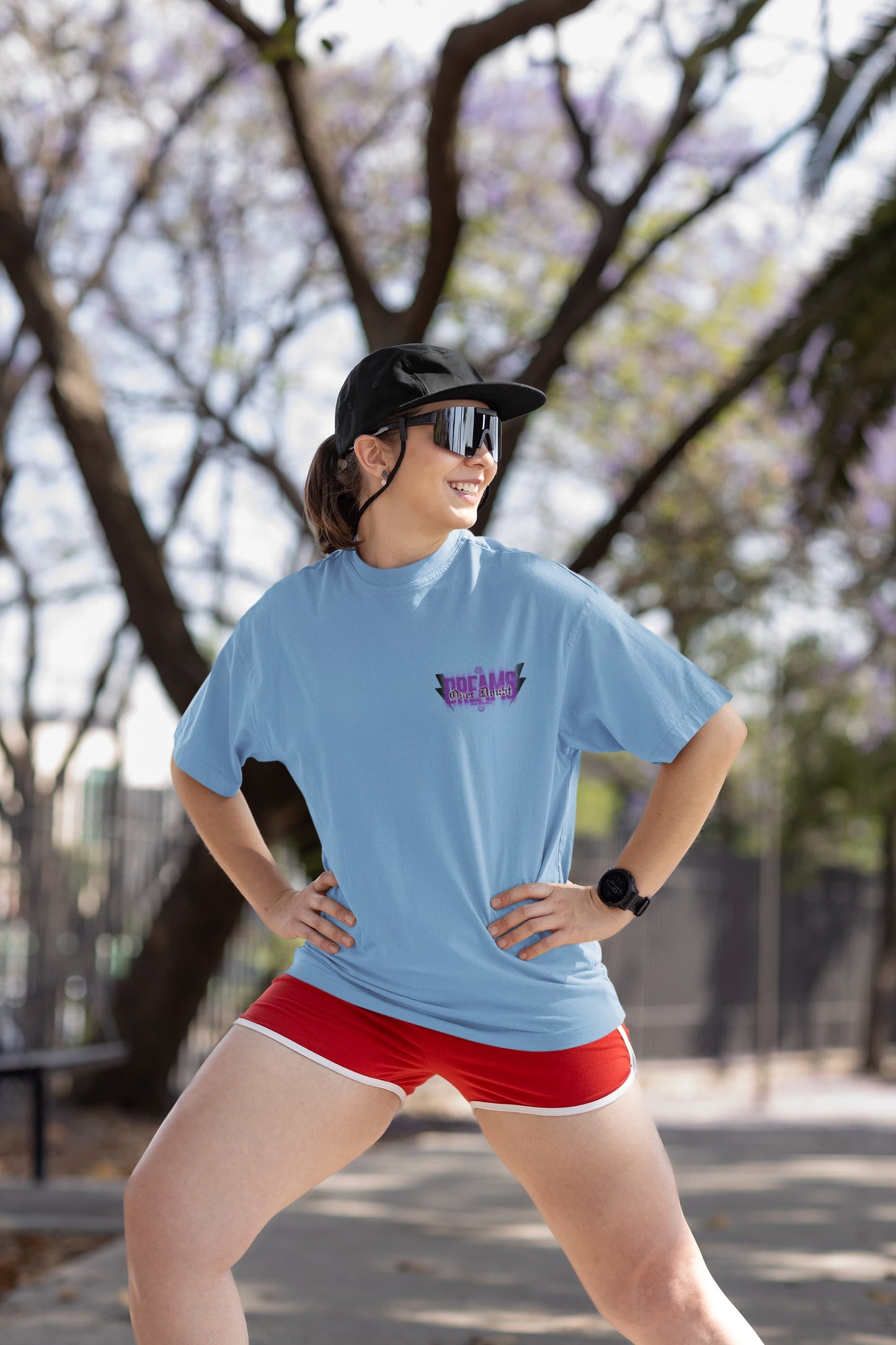 Women's Baby Blue Oversized Round Neck T-shirts