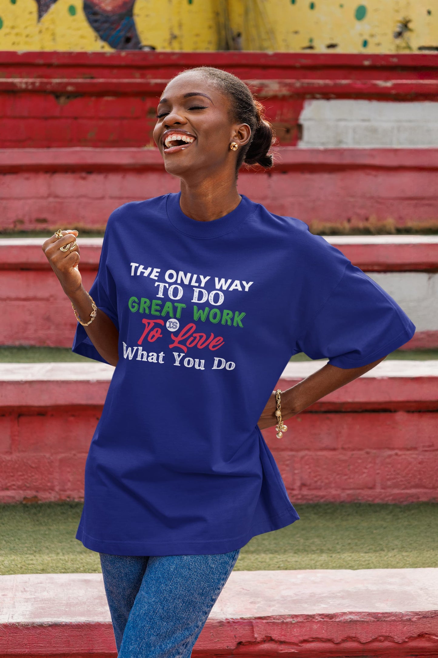 WOMENS ROYAL BLUE  OVERSIZED ROUNDNECK T-SHIRT