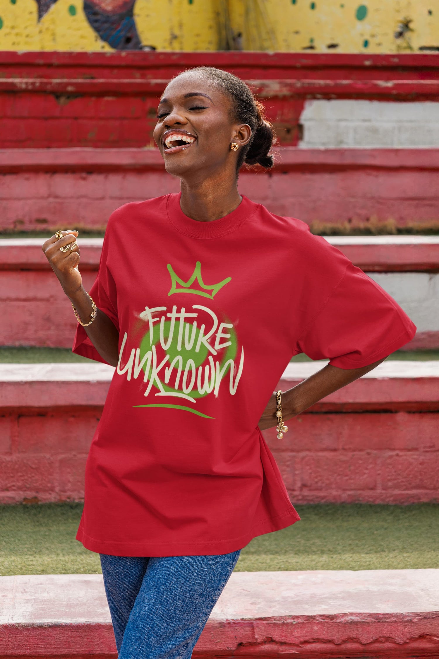 WOMENS RED OVERSIZED ROUNDNECK T-SHIRT 