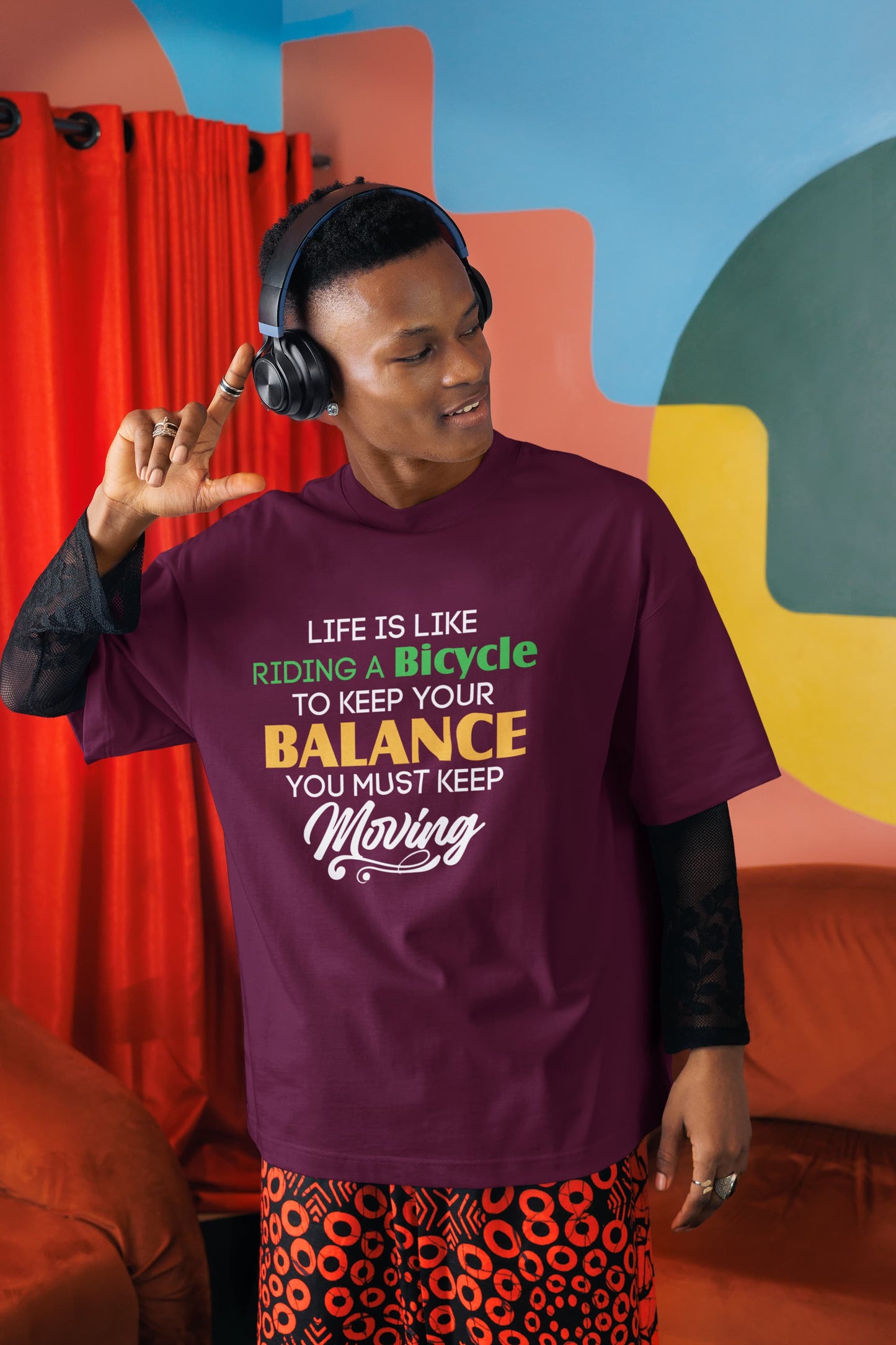 MENS BURGUNDY OVERSIZED ROUNDNECK T-SHIRT