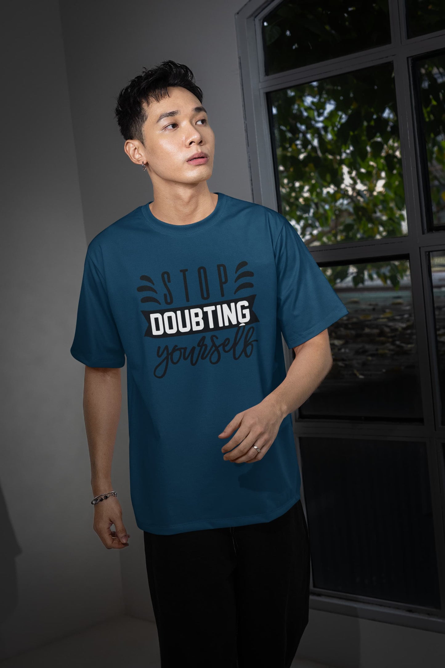 MENS NAVY BLUE OVERSIZED ROUNDNECK T-SHIRT