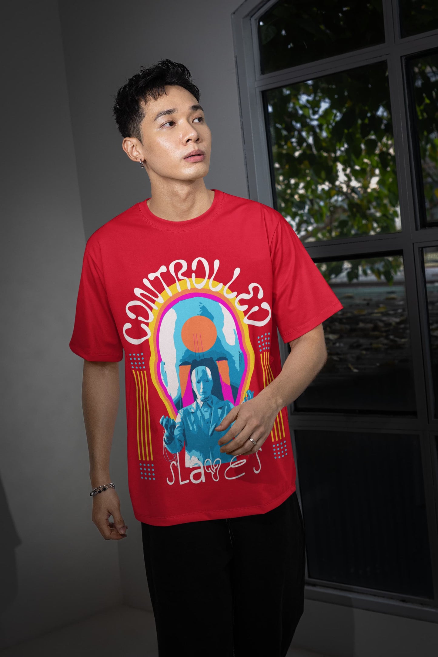Men's Red Oversized Round Neck T-shirts