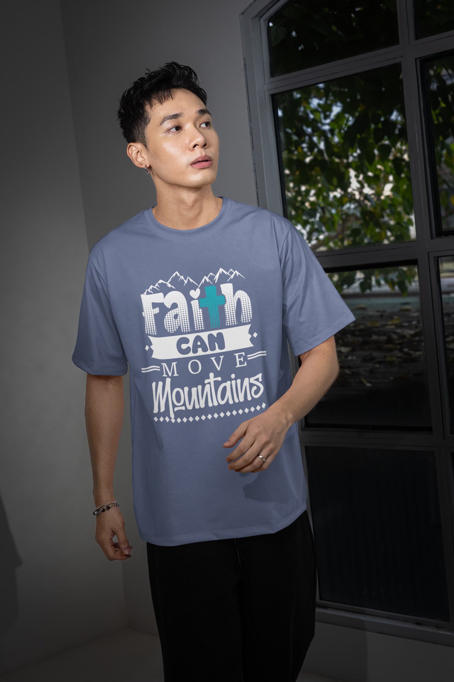 MENS STEEL GREY OVERSIZED ROUNDNECK T-SHIRT