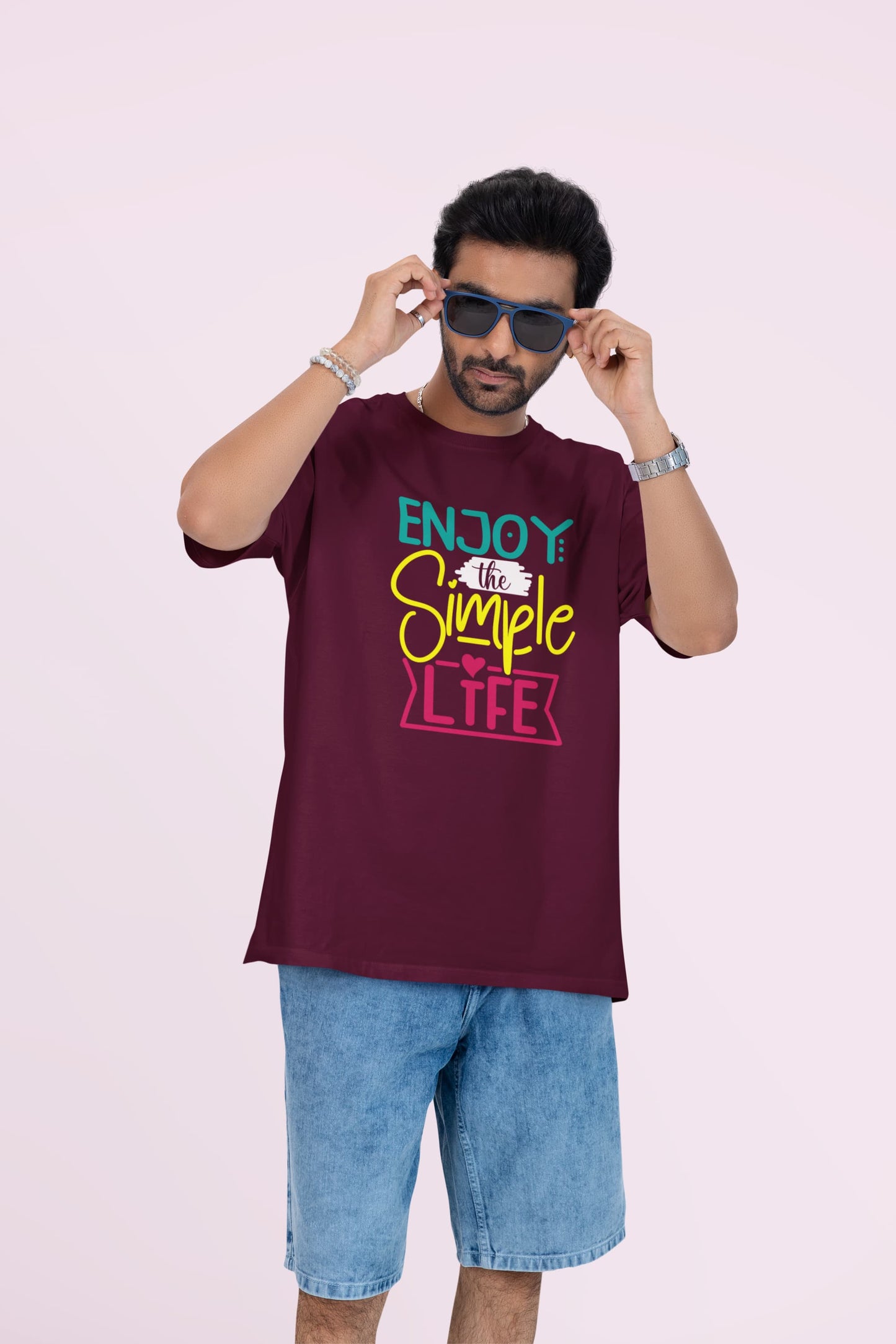 MENS BURGUNDY OVERSIZED ROUNDNECK T-SHIRT