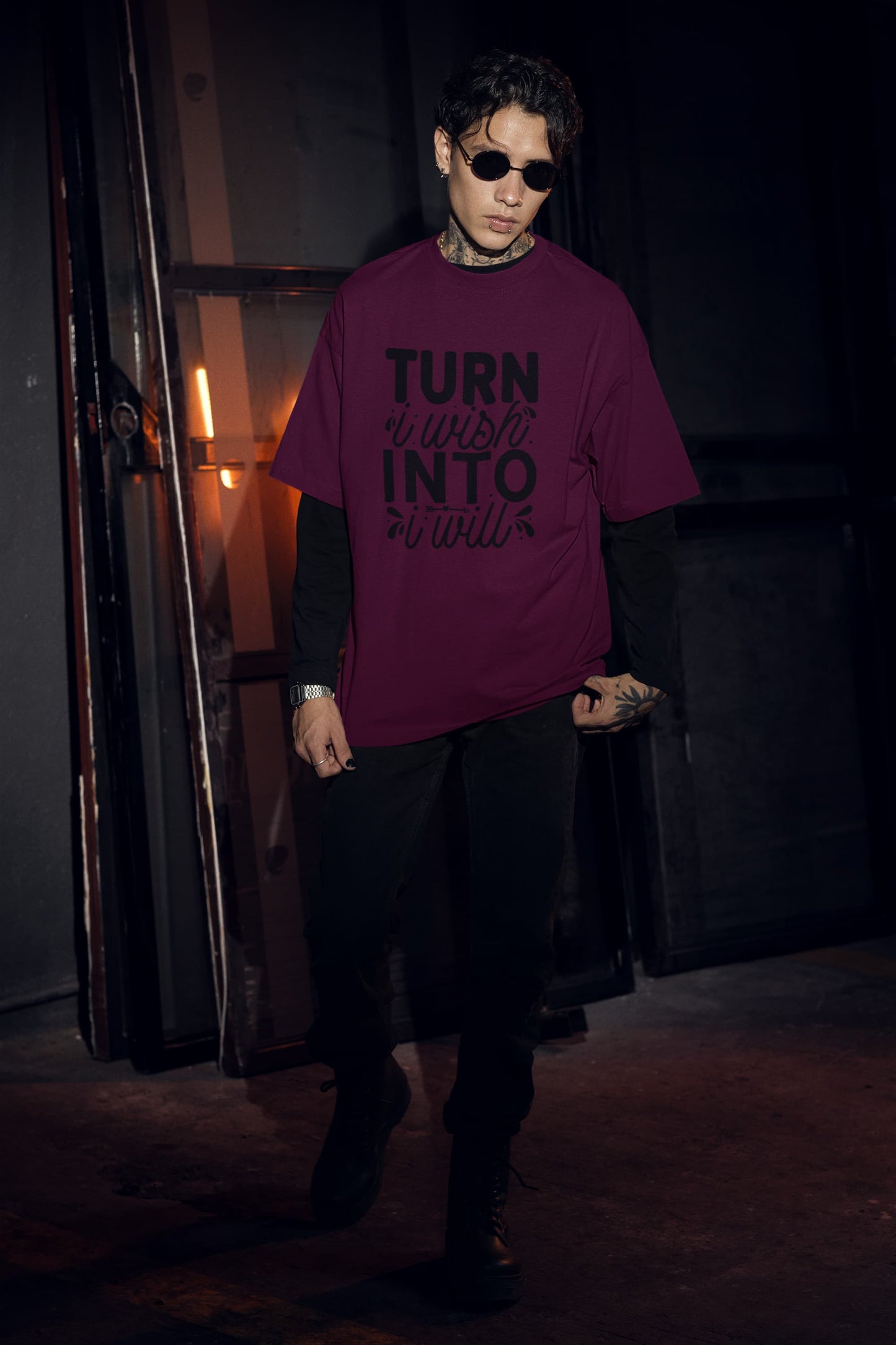 MENS BURGUNDY OVERSIZED T-SHIRT