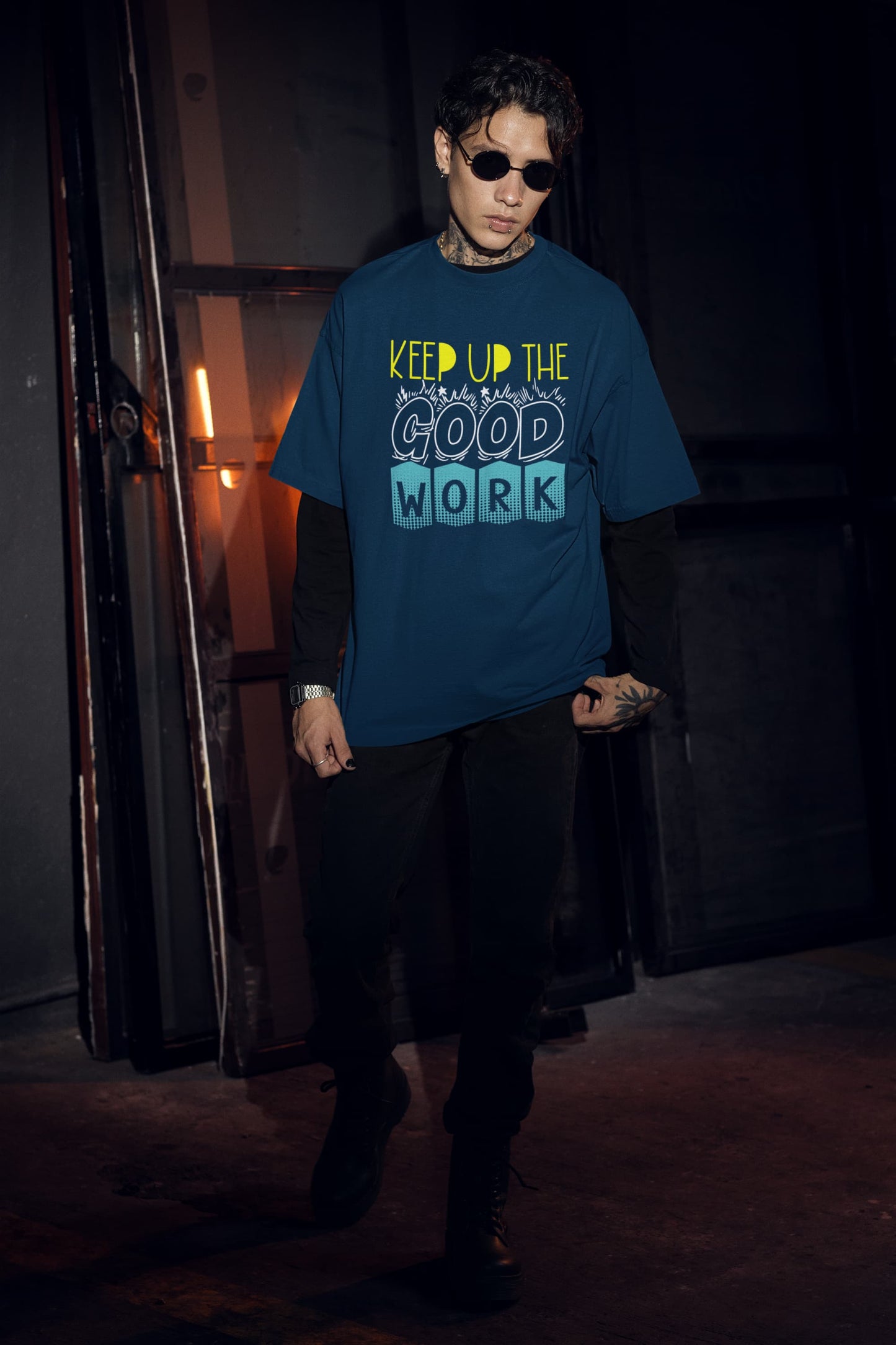 MENS NAVY BLUE OVERSIZED ROUNDNECK T-SHIRT 