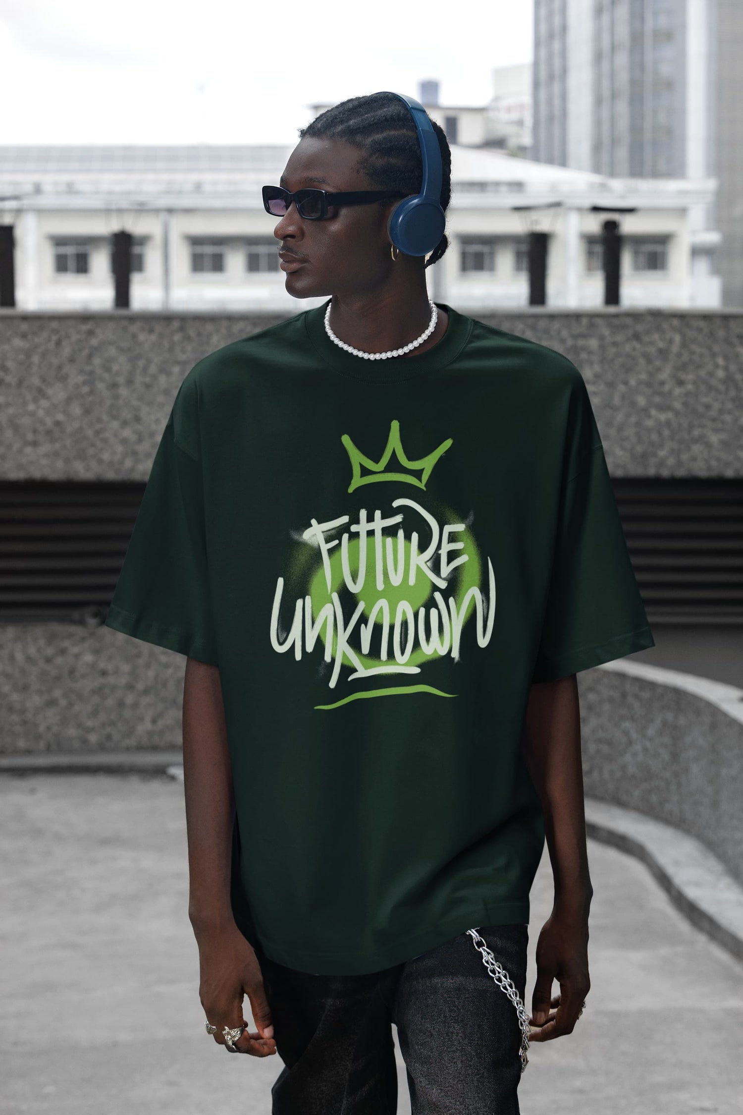 MENS BOTTLE GREEN OVERSIZED ROUNDNECK T-SHIRT 