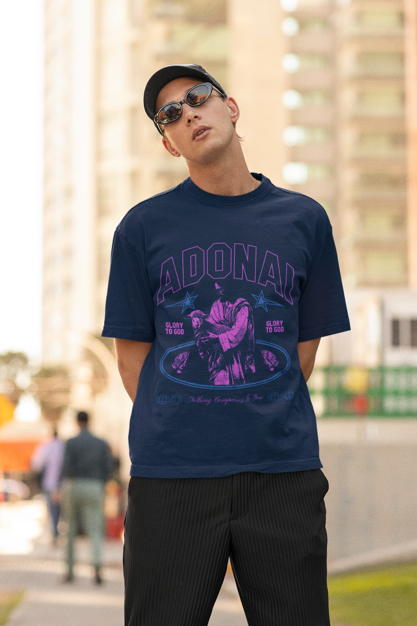 Men's Navy Blue Oversized Round Neck T-shirt