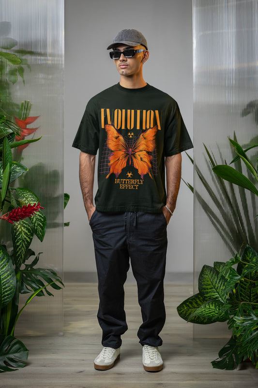 Men's Bottle Green Oversized Round Neck T-shirts