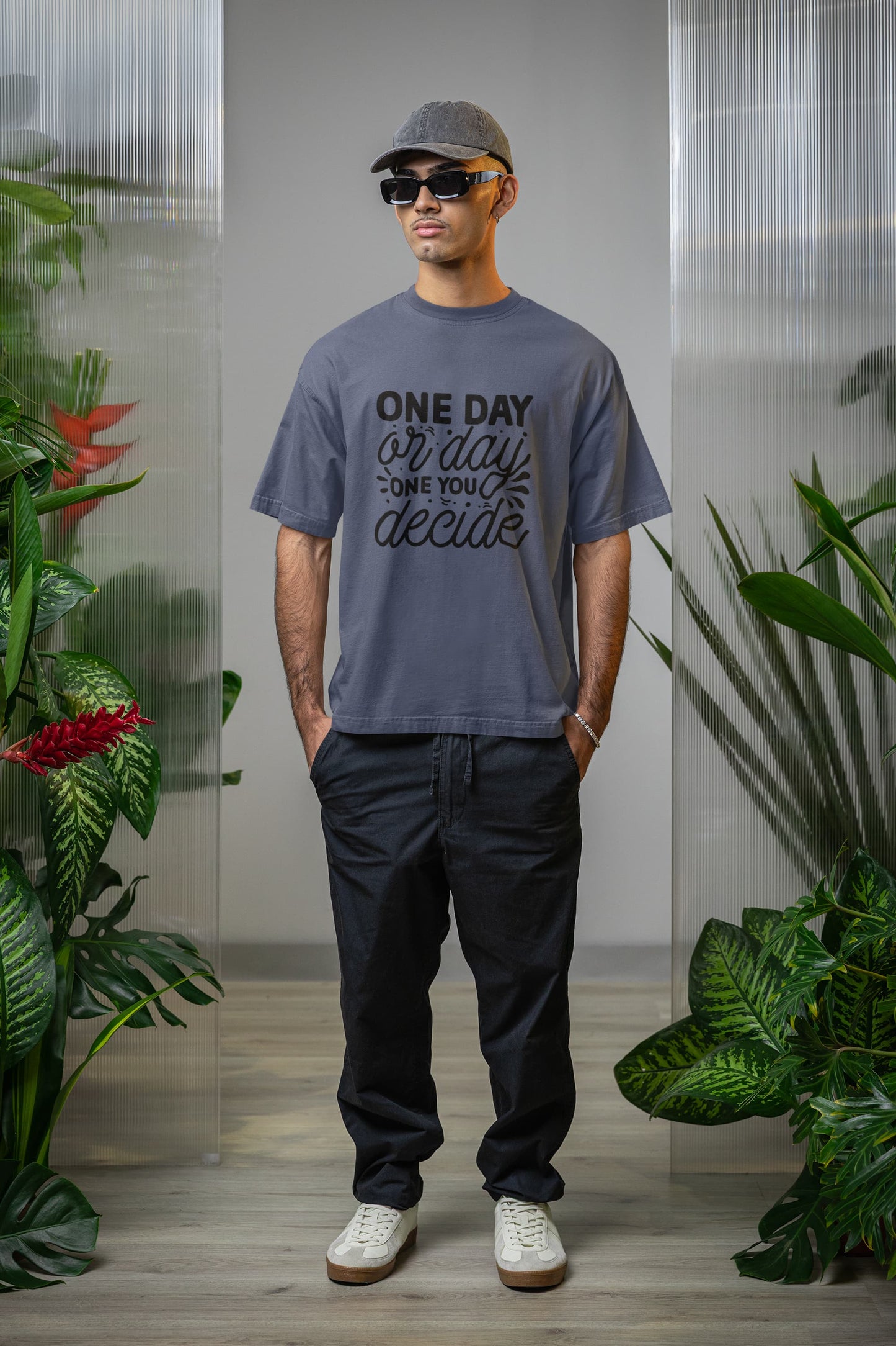 MENS STEEL GREY OVERSIZED ROUNDNECK T-SHIRT 