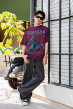 Men's Burgundy Oversized Round Neck T-shirts