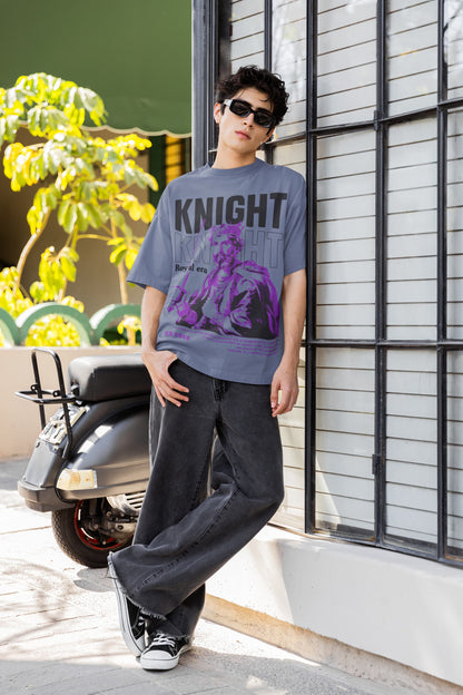 Men's Steel Grey Oversized Round Neck T-shirts