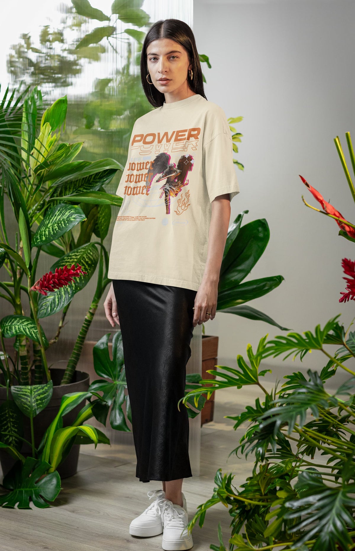 Women's Off White Oversized Round Neck T-shirts