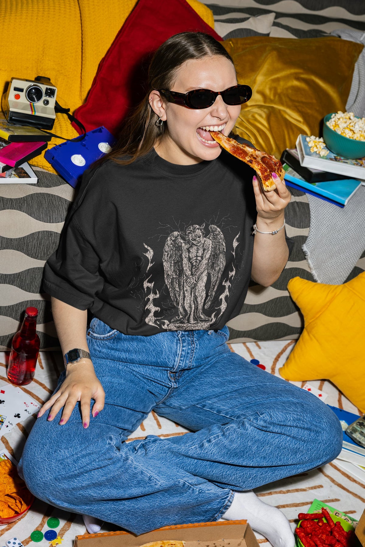 Women's Black Oversized Round Neck T-shirts