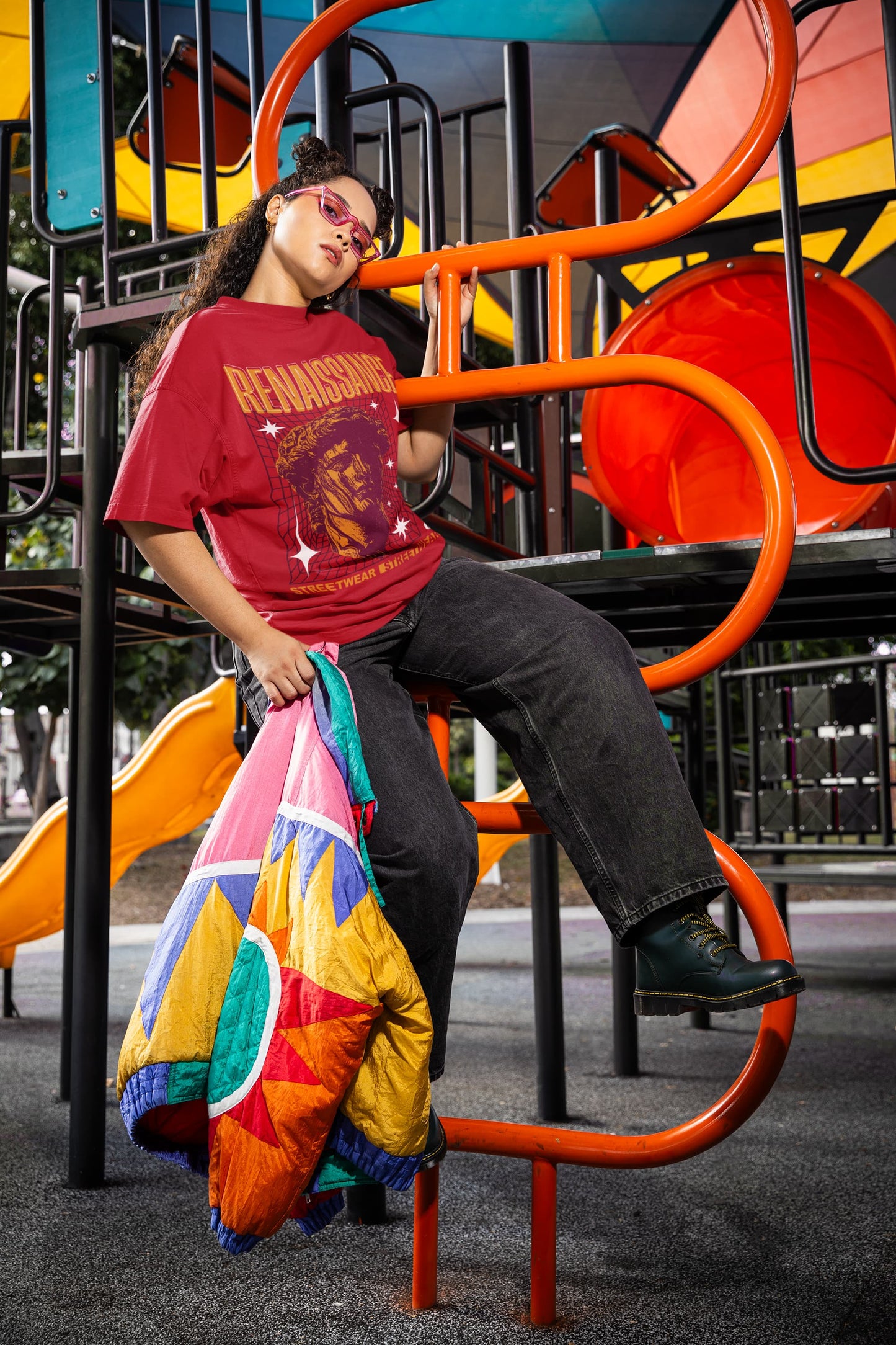 Women's Red Oversized Round Neck T-shirts