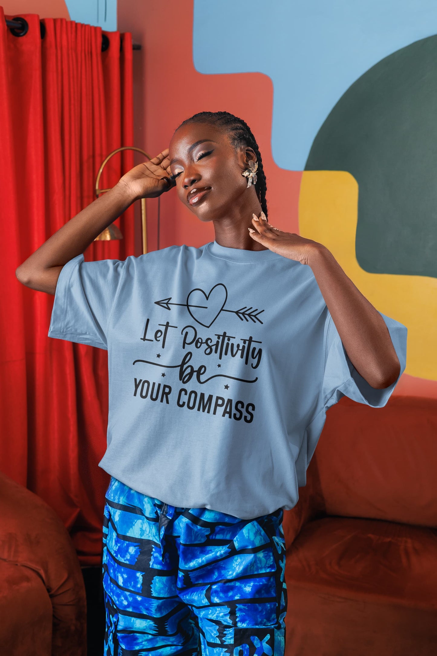 WOMENS BABY BLUE OVERSIZED ROUNDNECK T-SHIRT 