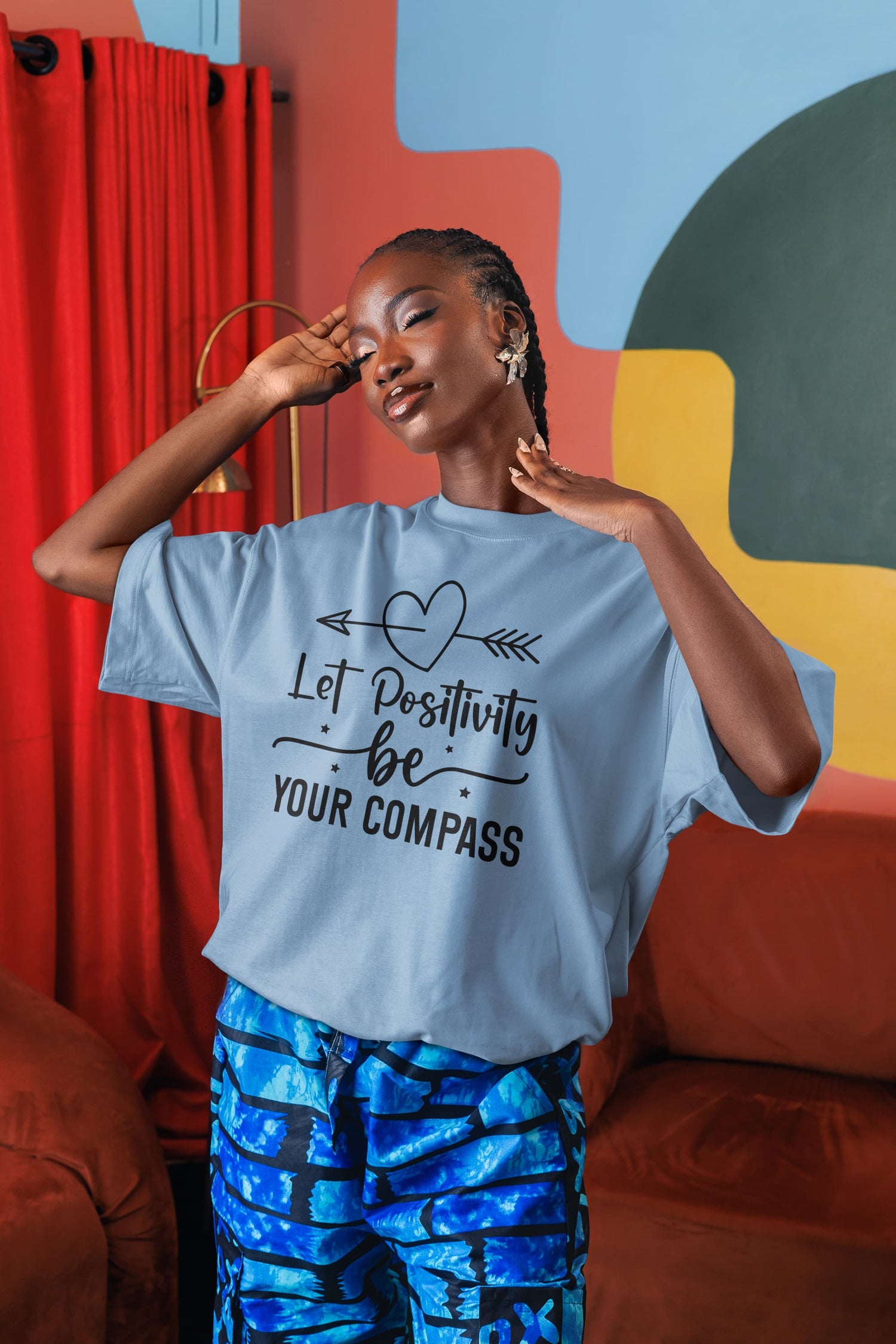 WOMENS BABY BLUE OVERSIZED ROUNDNECK T-SHIRT 